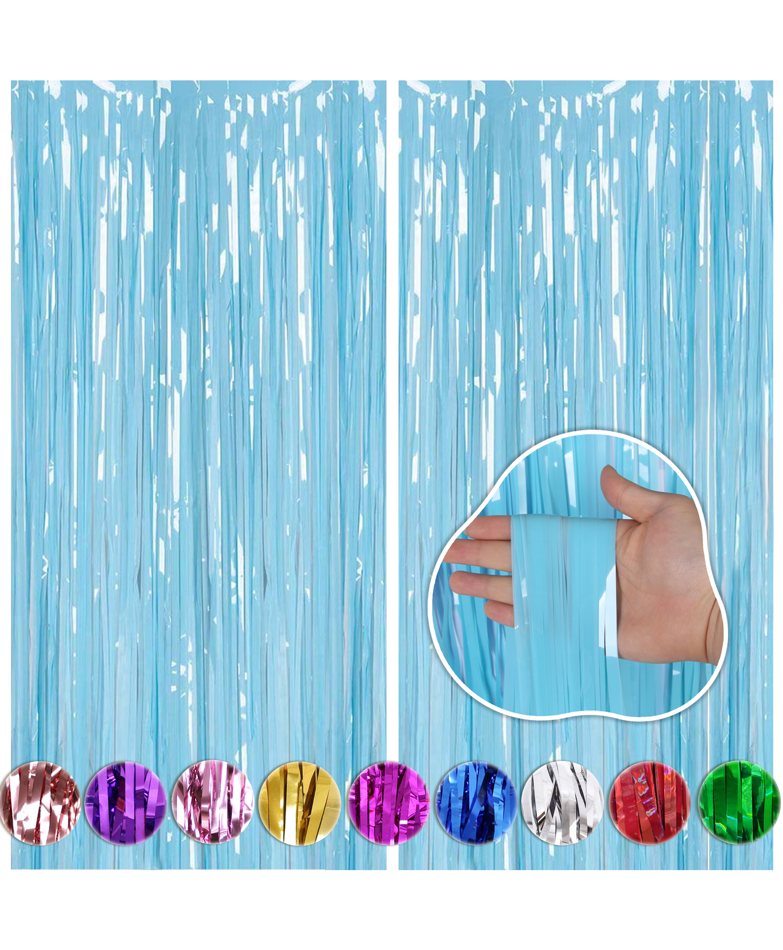 WOBBOX Big 3Ft X 6Ft Pastel Foil Fringe Curtain Backdrop Door Window Curtain Party Decoration, Foil Curtain for Birthday Decoartion(Blue) (Pack of 2)-image-15