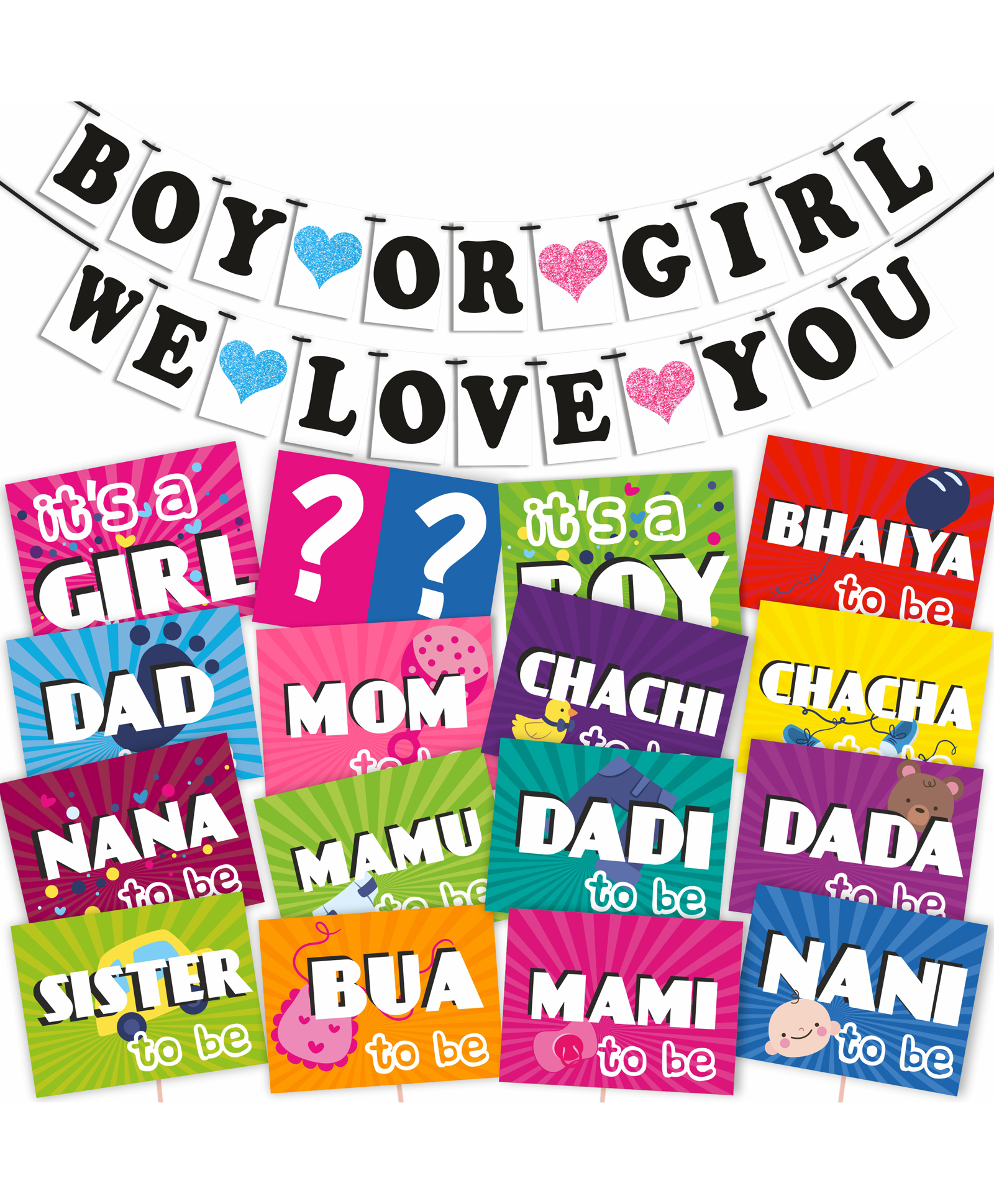 Wobbox Baby Shower Decoration Items| Baby Shower Photo Booth Props for Photoshoot, Baby Shower Bunting Banner, Mom to Be Daddy to Be Decoration Multicolor (Pack of 31)-image-9