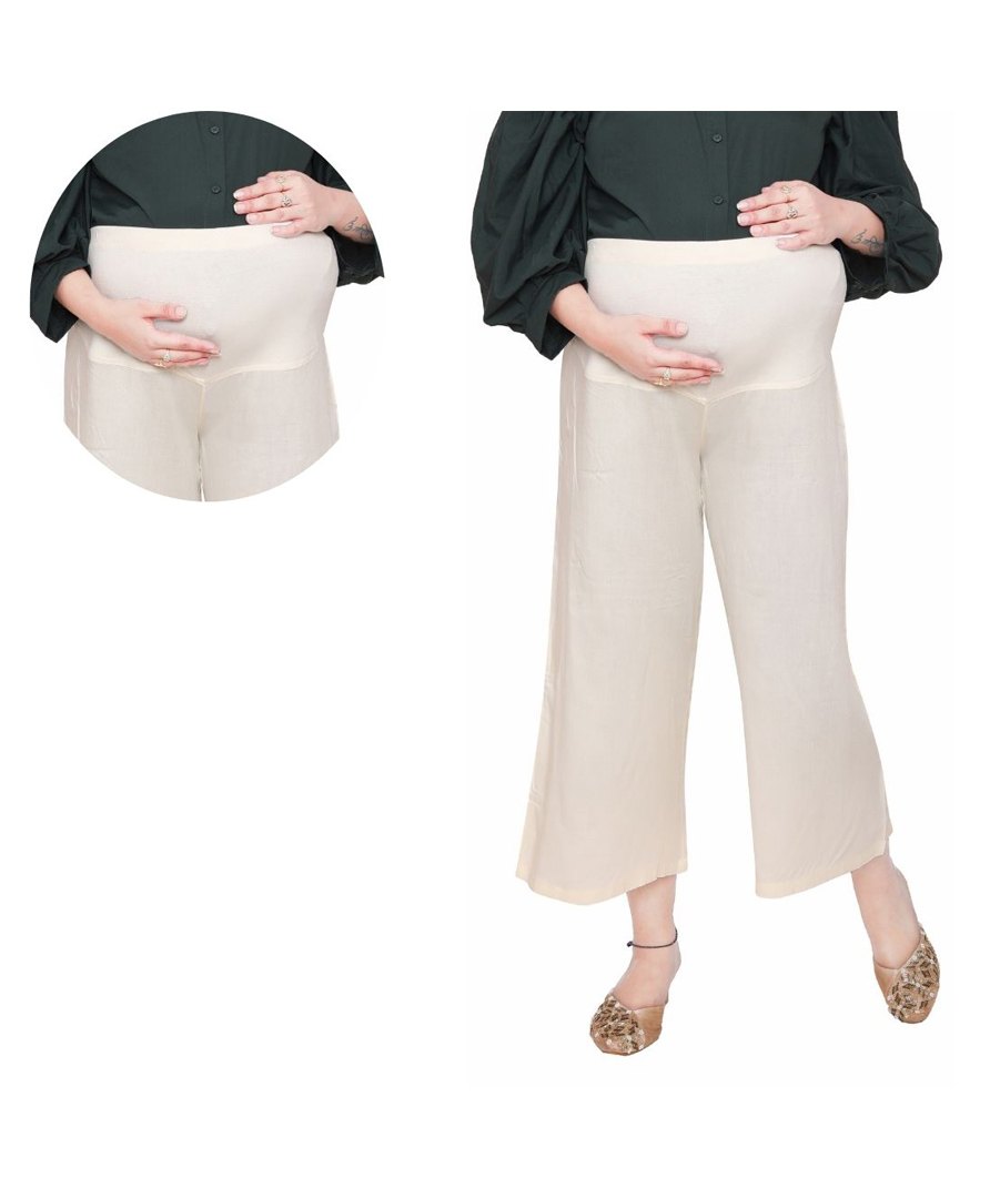 Mama & Bebe Rayon Solid Maternity Palazzo - Cream-image-23
