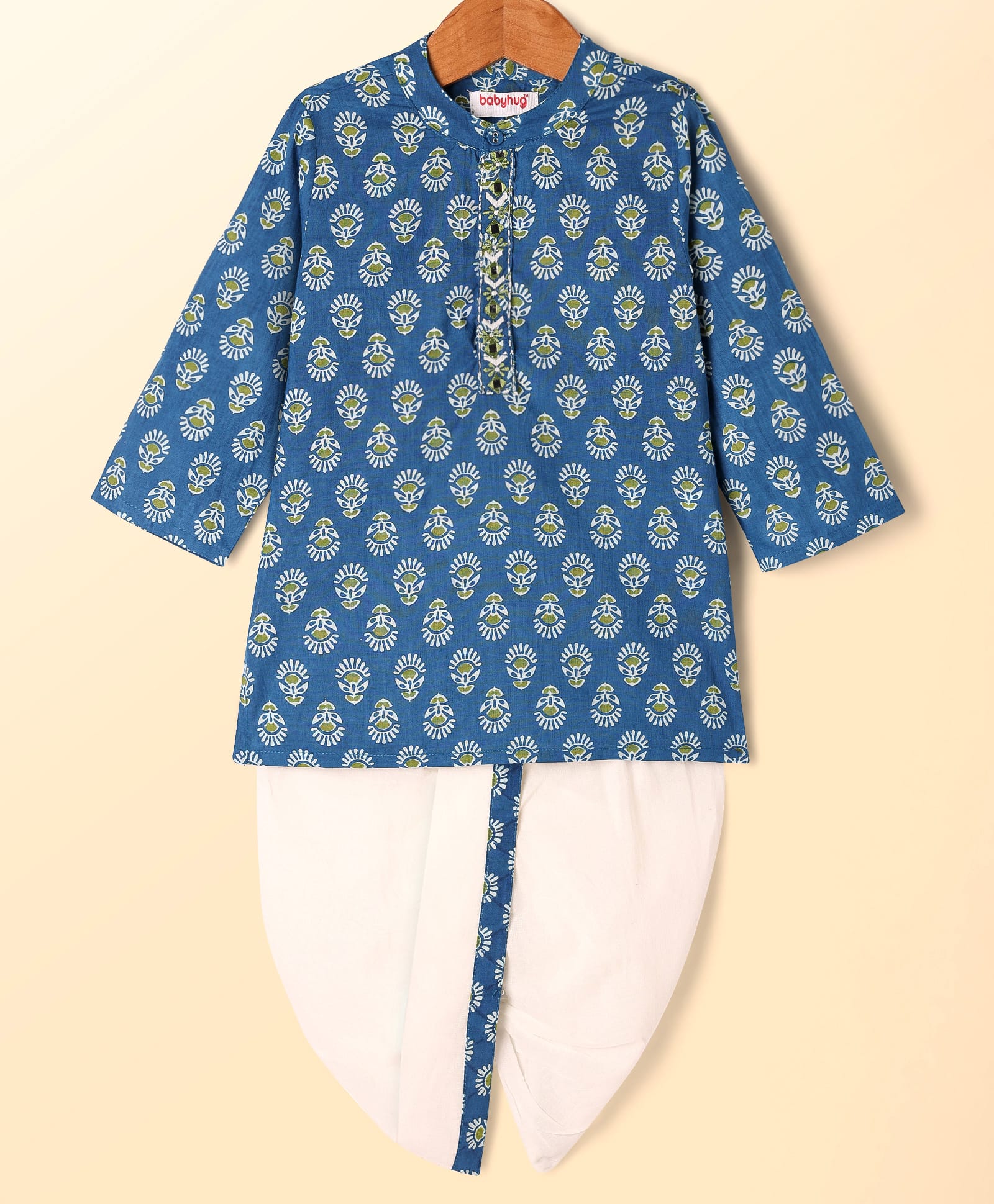 Babyhug Cotton Woven Full Sleeves Kurta Dhoti Set with Floral Print - Blue-image-15