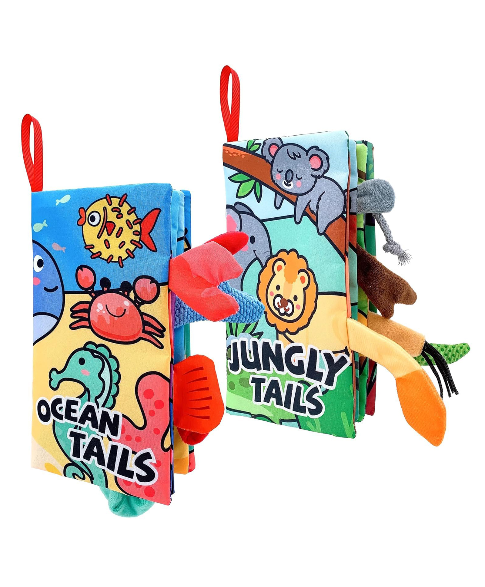 KolorFish Baby High Contrast Book Toys - Sensory Soft Books Toy for Newborn 0 3 6 12 Months Crinkle Cloth Tails Book Babies Early Development Activity Bath Book Toys for First Gift Infants (Pack of 2)