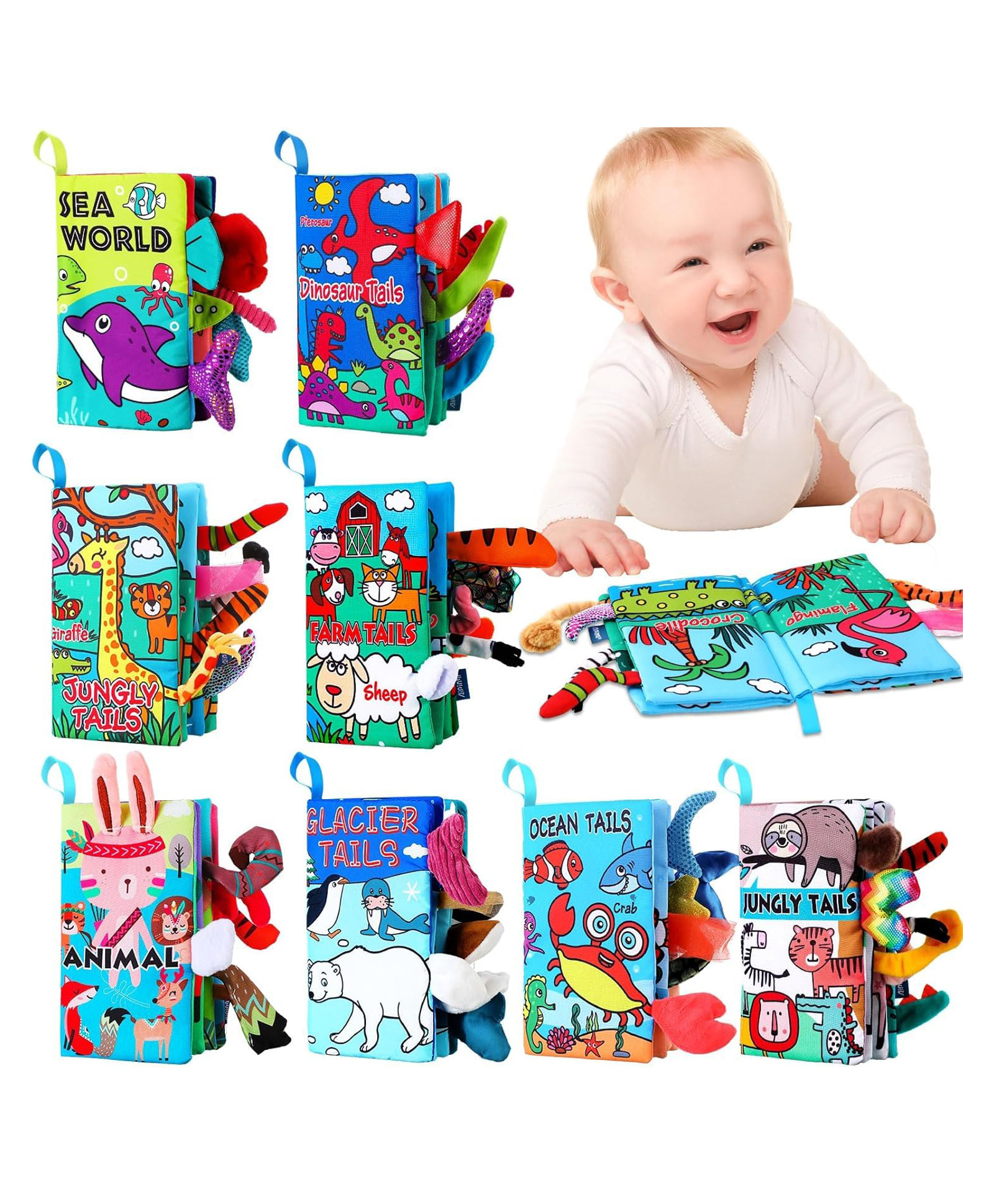 KolorFish High Contrast Crinkle Baby Books 0-6 Months Sensory Baby Toys Soft Books for Babies Interactive Books Gifts for Car Seat Travel Infant Newborn Early Learning Development Essentials - Pack of 8-image-49