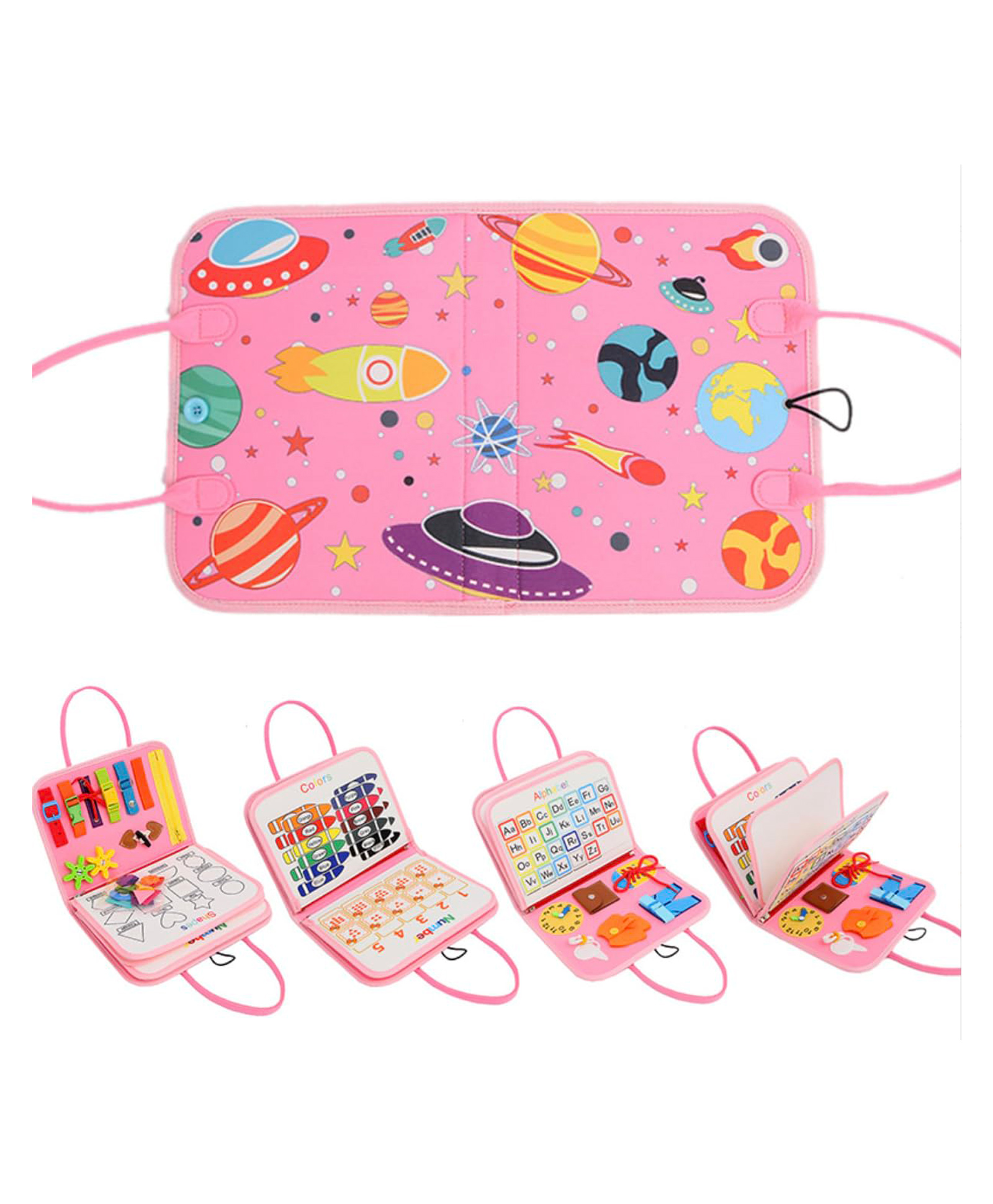 KolorFish Busy Board for Toddlers,Montessori Toys for Boys Girls 1 2 3 Year Old,Early Educational Activity Baby Sensory Toy,Autism Busy Book Travel Toys (Space Pink) Pack of 1-picture-32
