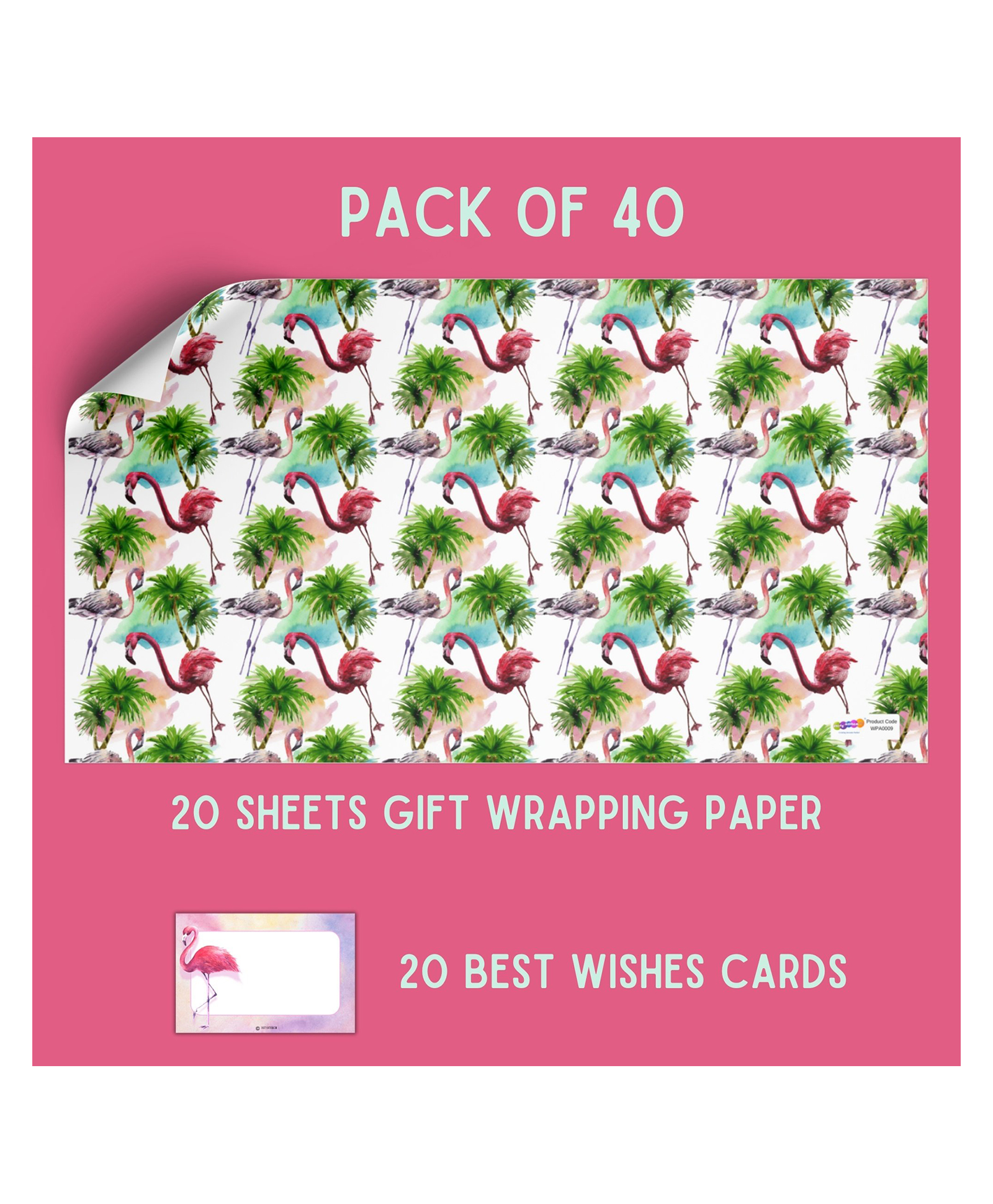 Party Anthem Tropical Flamingo Wrapping Paper with Name Tags - Pack of 40-image-28