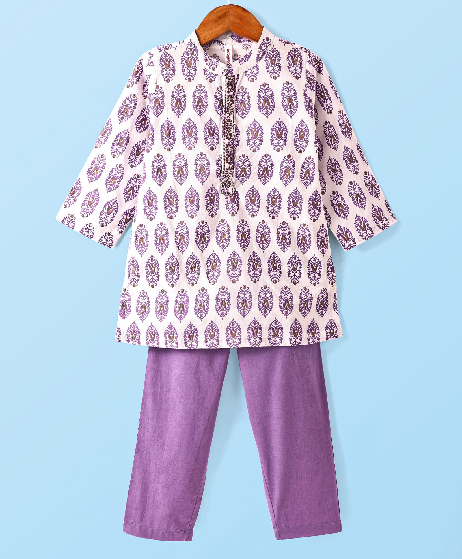 Babyhug Cotton Woven Full Sleeves Floral Printed Kurta Pyjama Set - Lilac-picture-21