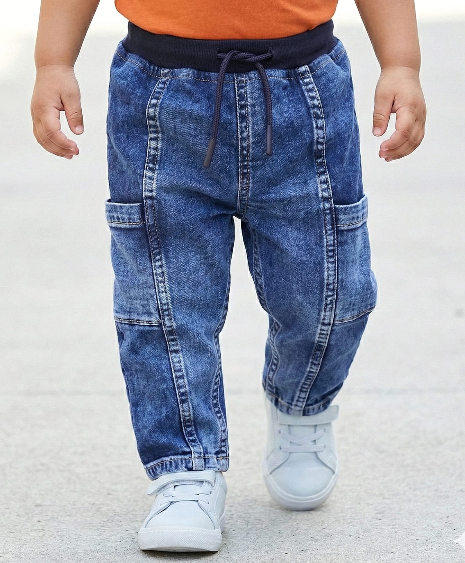 Babyoye Eco Conscious Cotton Elastane Woven Full Length Cut & Sew Washed Jeans - Blue-picture-18