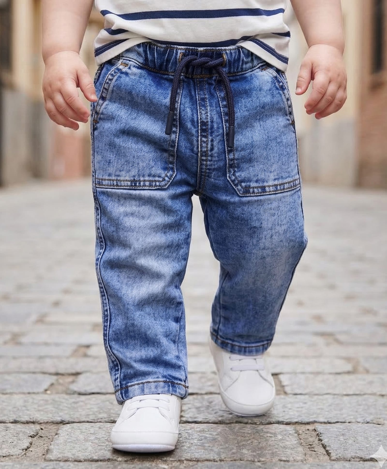 Babyoye Eco Conscious Cotton Elastane Woven Full Length Cut & Sew Washed Jeans - Blue-picture-11
