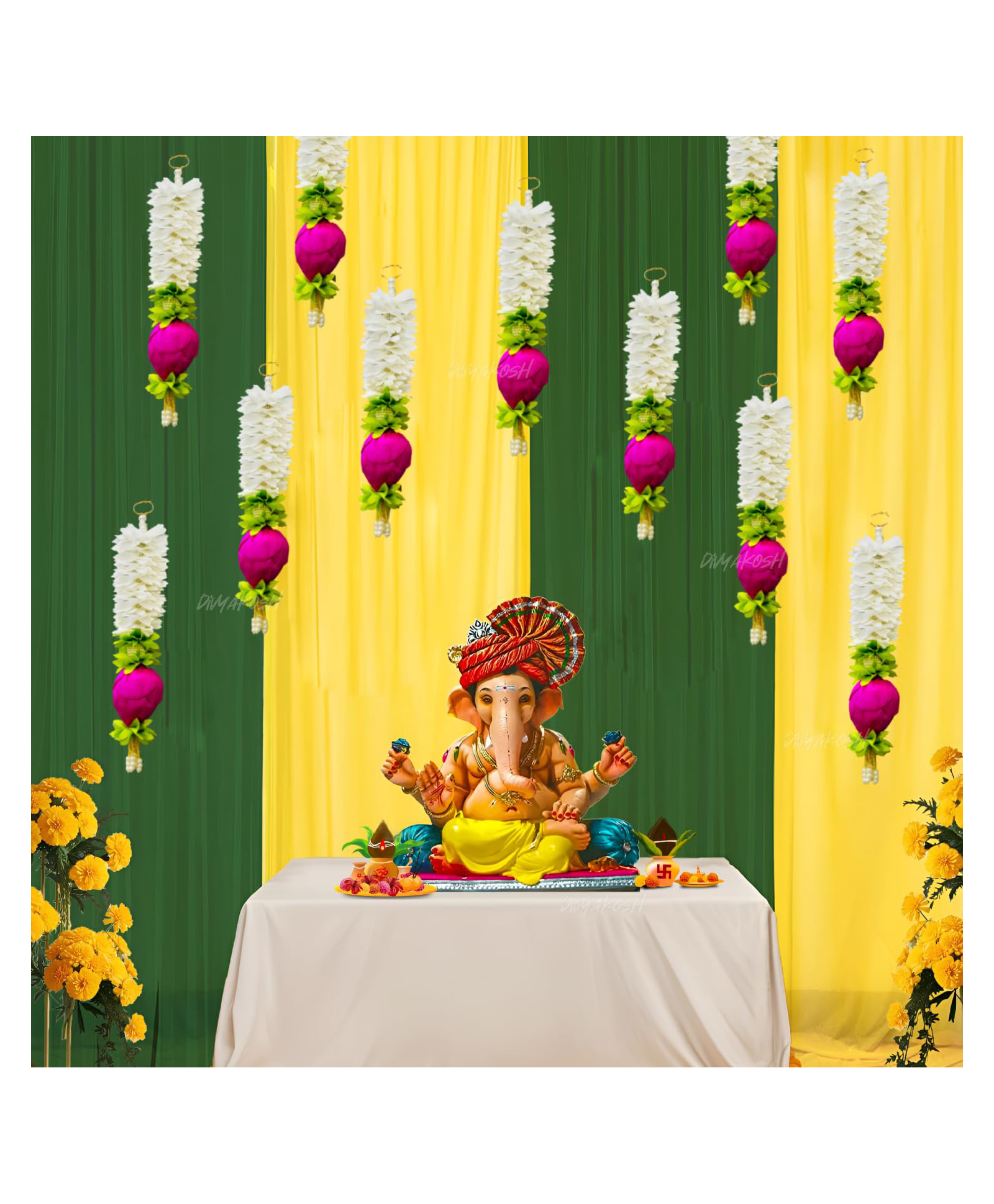 Divyakosh Lotus Hanging 8Pcs, Floral Wall Hangings, Temple Decoration Items-picture-10