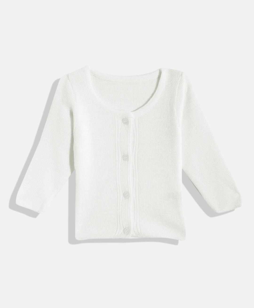 RVK Full Sleeves Solid Stretchable Cardigan Sweater - White-picture-26