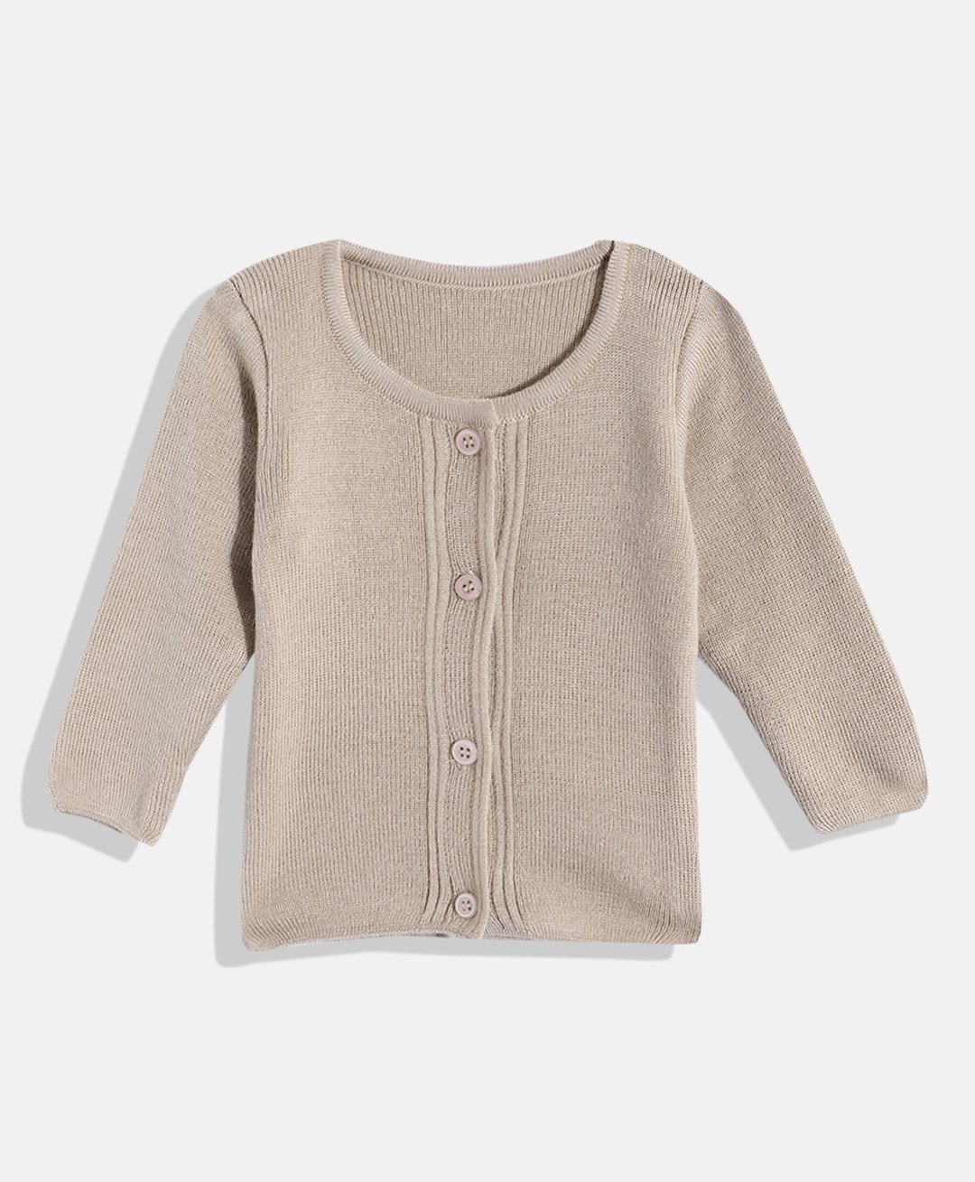 RVK Full Sleeves Solid Stretchable Cardigan Sweater - Beige-image-40