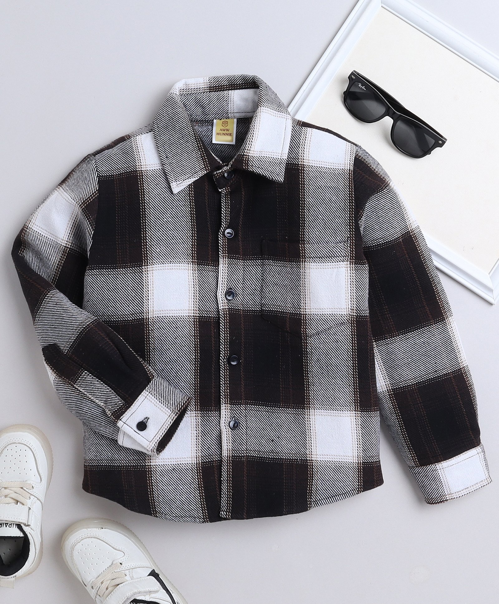 Aww Hunnie Woollen Full Sleeves Checked Shirt - Black-picture-28