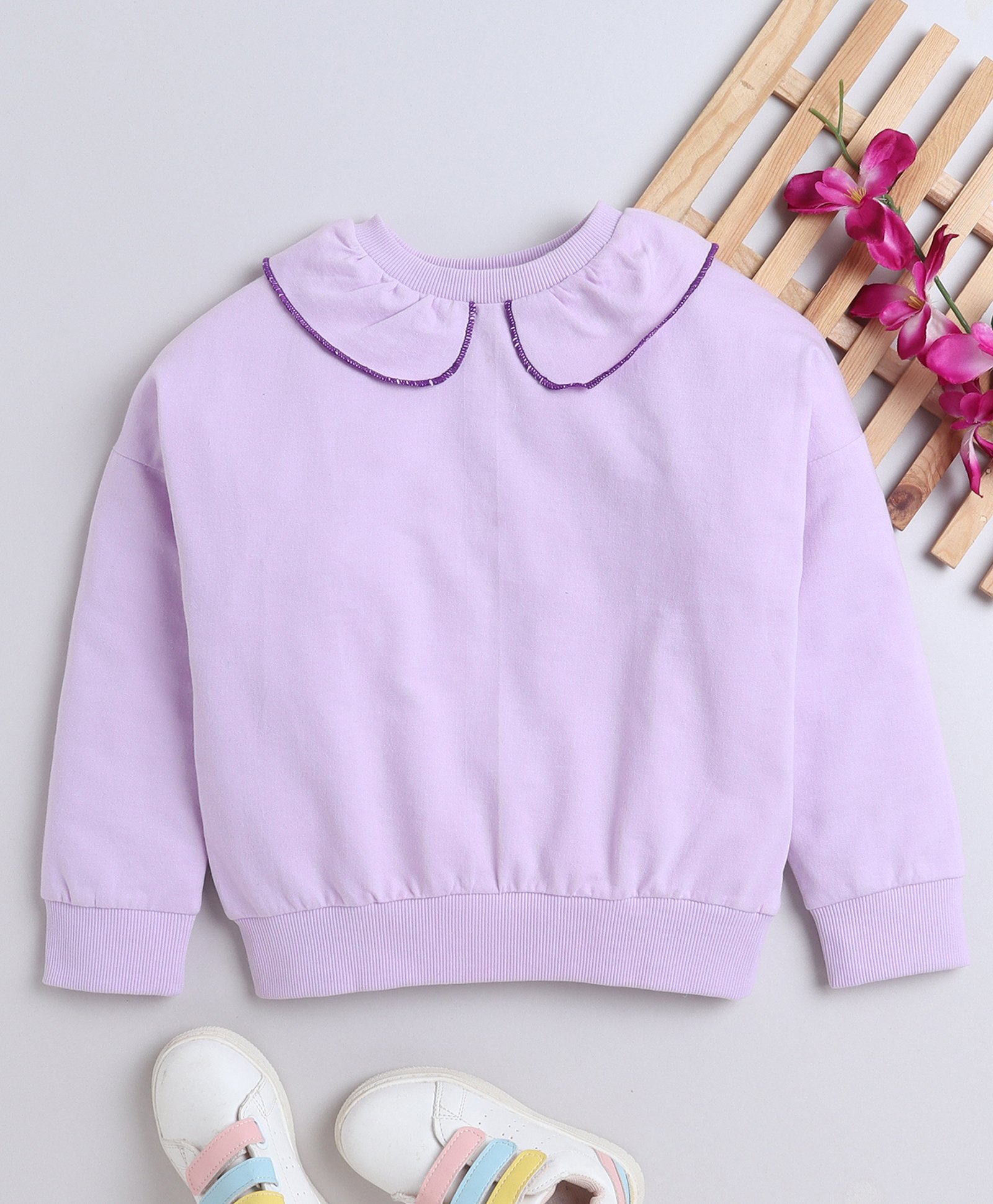 Aww Hunnie Cotton Terry Full Sleeves Solid Sweatshirt - Lavender-picture-16