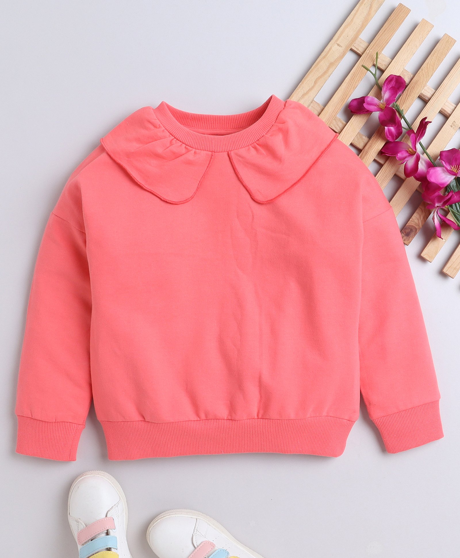 Aww Hunnie Cotton Terry Full Sleeves Solid Sweatshirt - Peach-image-27