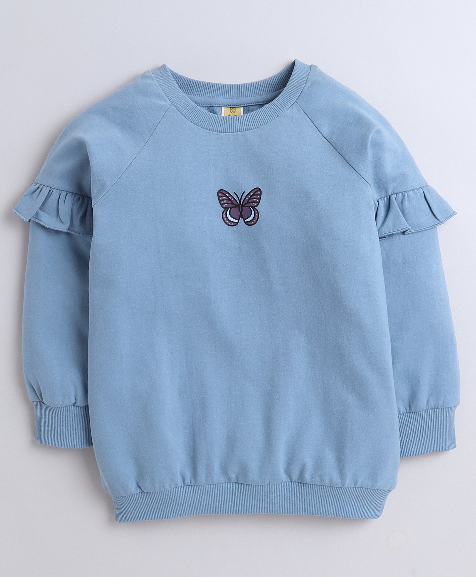 Aww Hunnie Full Sleeves Frill Detailed Butterfly Printed Sweatshirt - Blue-picture-16