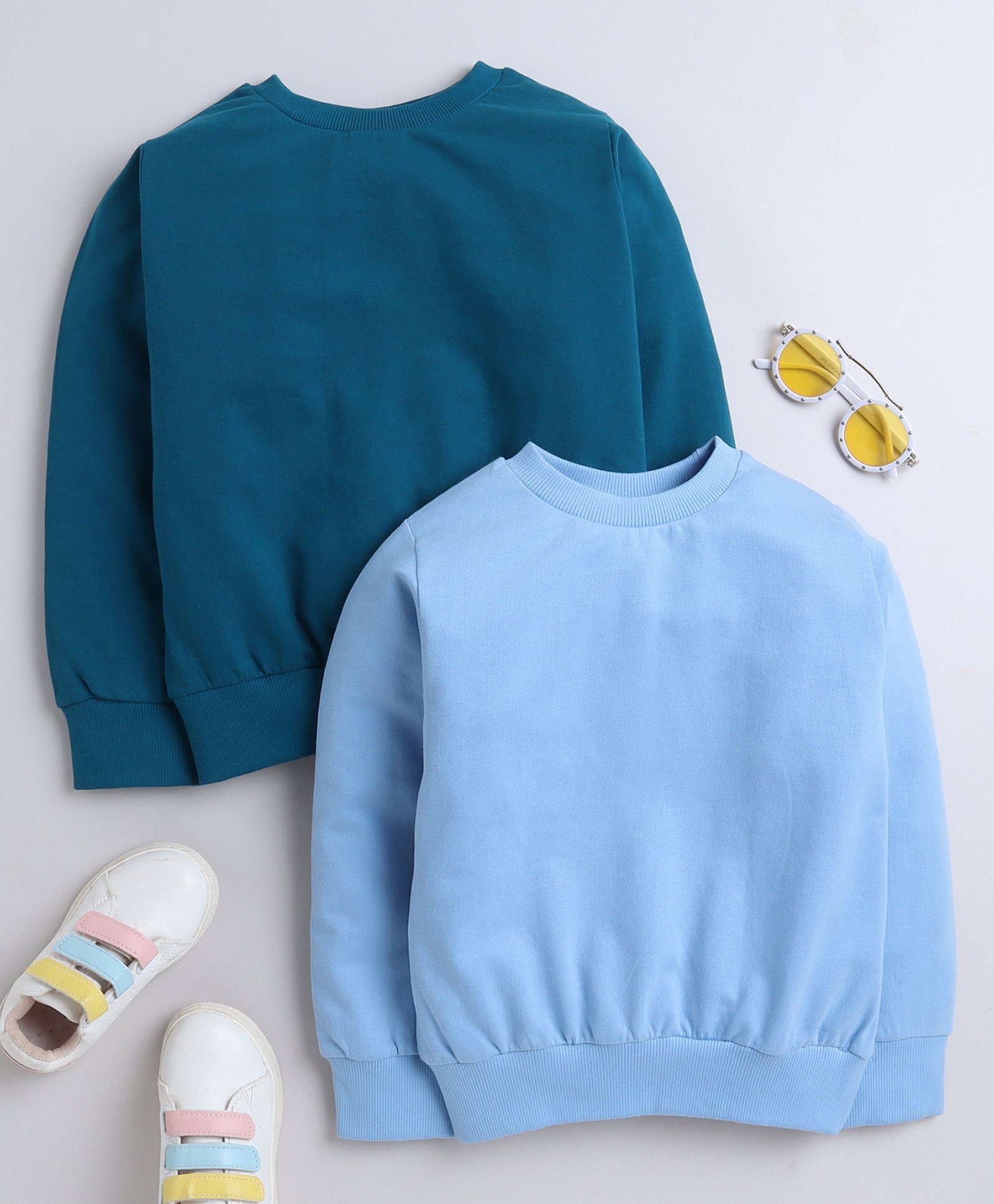 Aww Hunnie Pack Of 2 Cotton Terry Full Sleeves Solid Sweatshirts - Green & Blue-picture-18