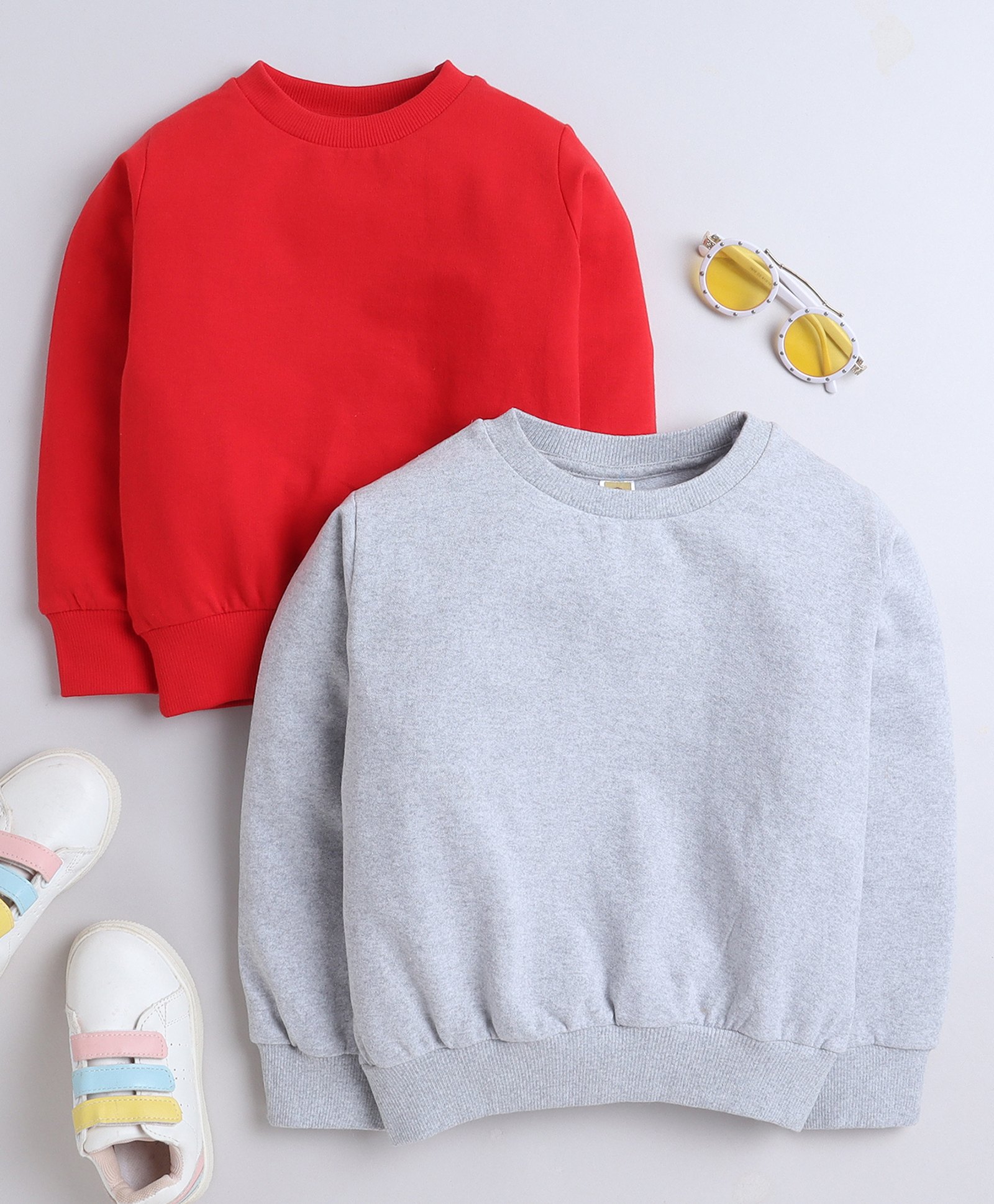 Aww Hunnie Pack Of 2 Cotton Terry Full Sleeves Solid Sweatshirts - Red & Grey-picture-12