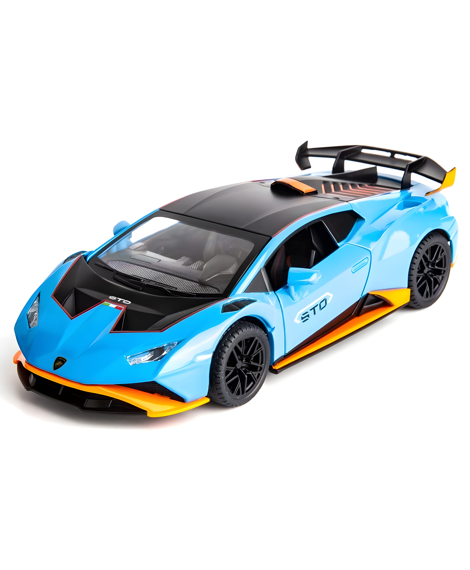 Negocio Lambo Huracan Sto 1:24 Scale Big Size Die-Cast Model Alloy Metal Pull Back Toy Car for Kids with Openable Doors & Light Music Toy Vehicle-Pack of 1- Color May Vary-image-28