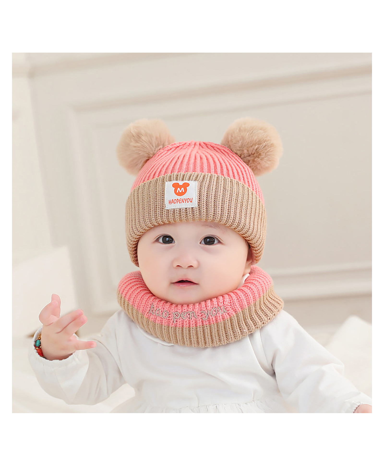 SYGA Knitted Cap With Scarf - Pink-picture-39