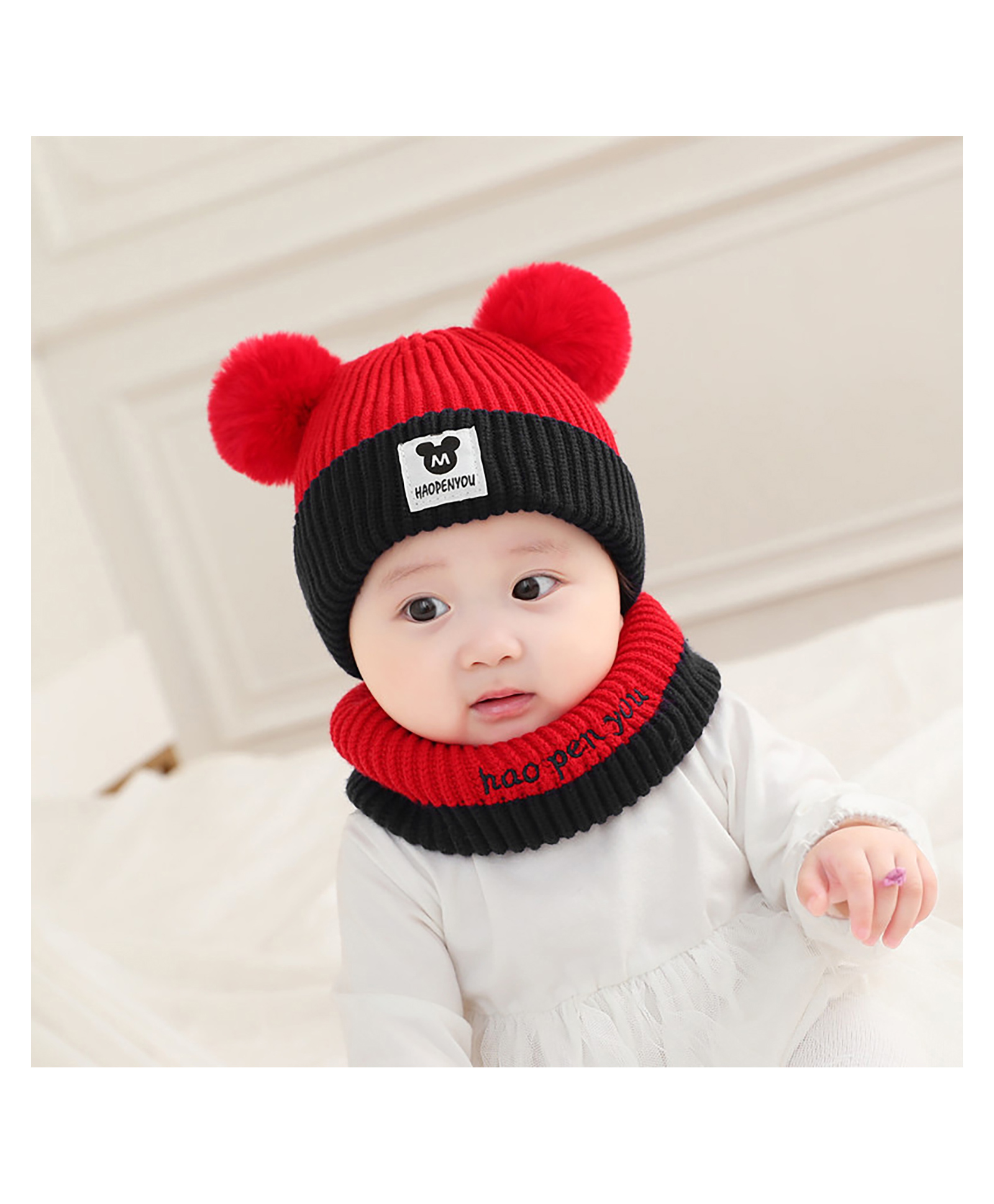 SYGA Knitted Cap With Scarf - Red-picture-10