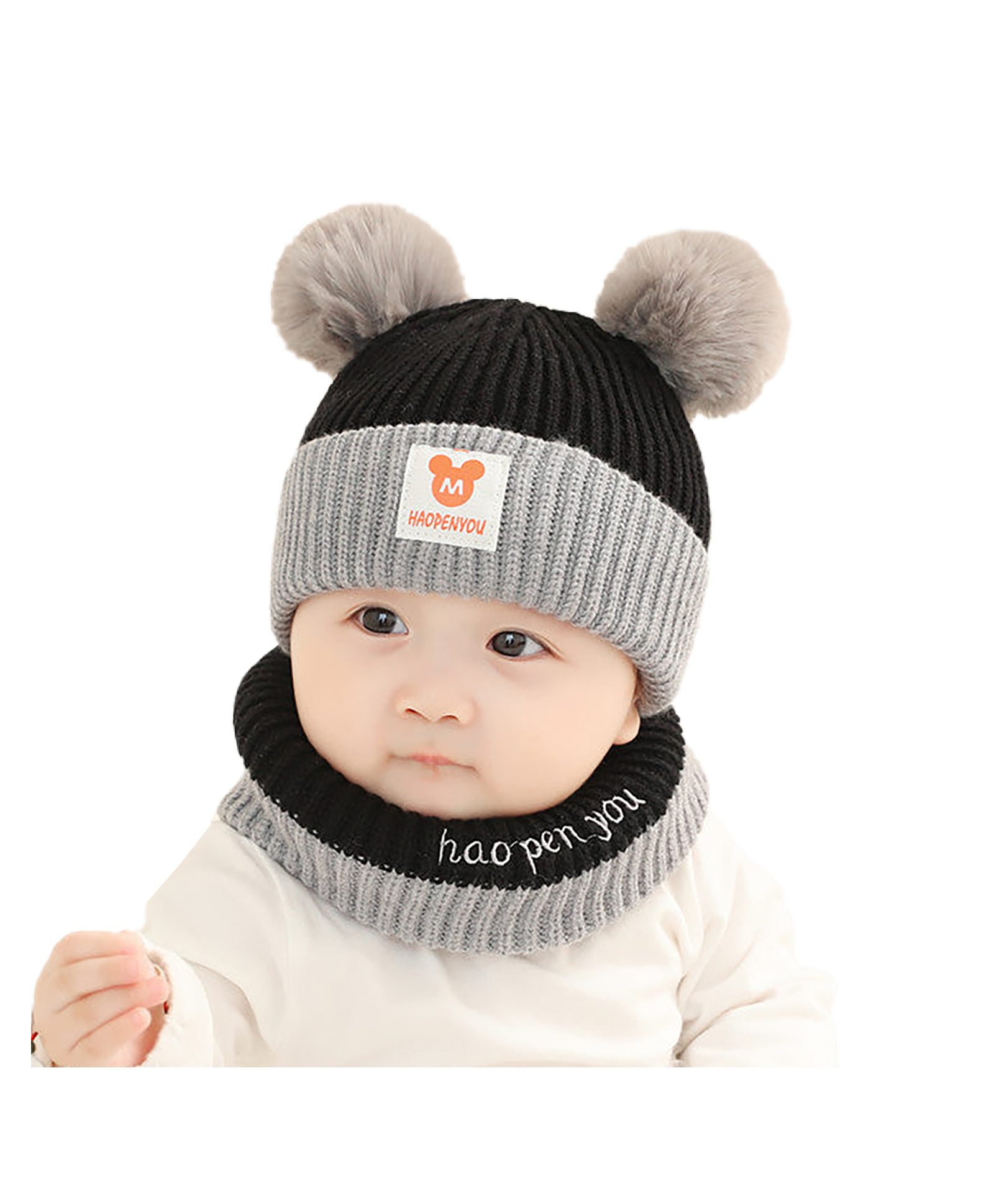 SYGA Knitted Cap With Scarf- Black-image-44
