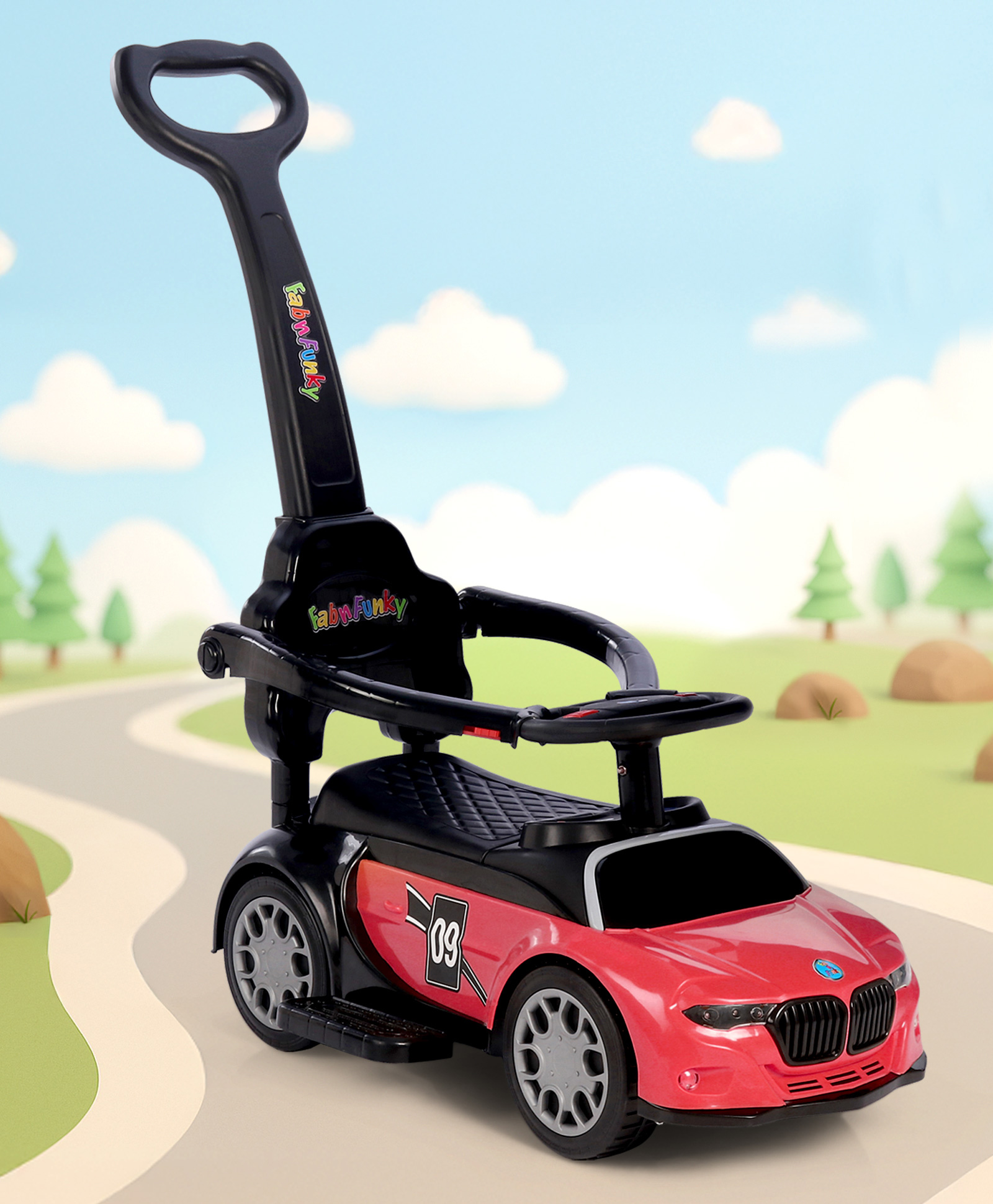 Play Nation 3 in 1 Manual Push Ride on Car with Parent Push Handle - Red-image-23