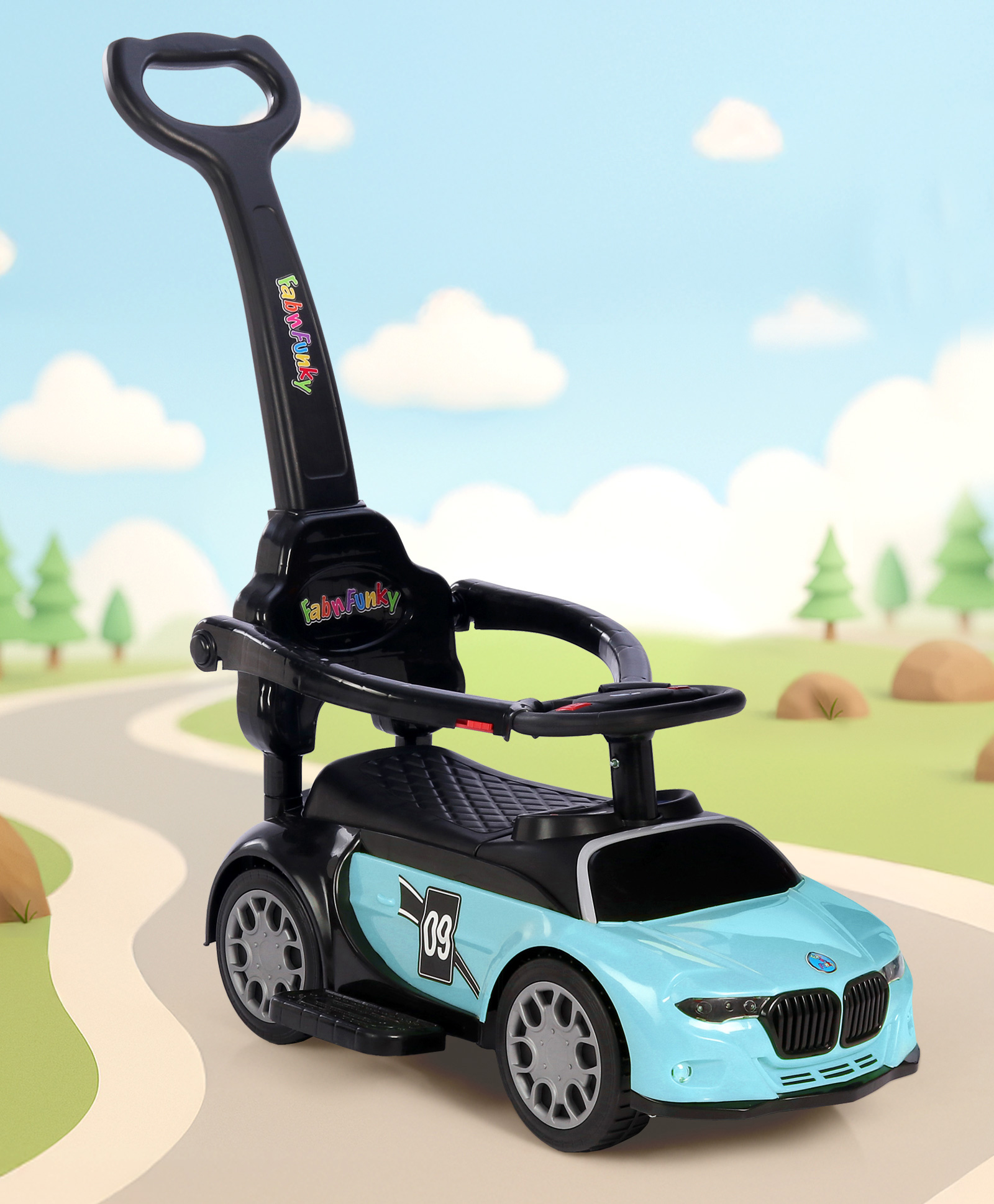 Play Nation 3 in 1 Manual Push Ride on Car with Parent Push Handle - Turquoise-image-22