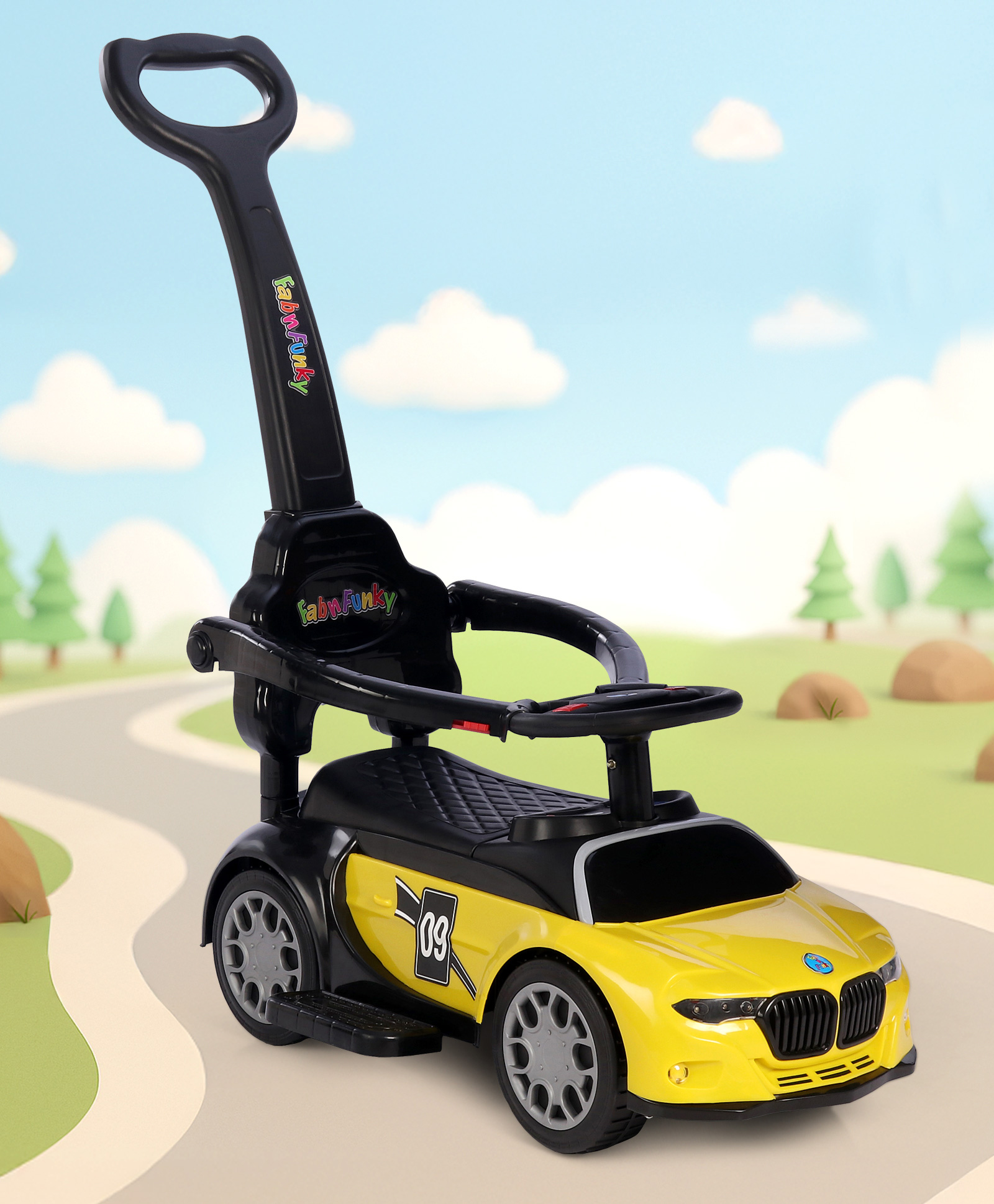 Play Nation 3 in 1 Manual Push Ride on Car with Parent Push Handle - Yellow-image-21