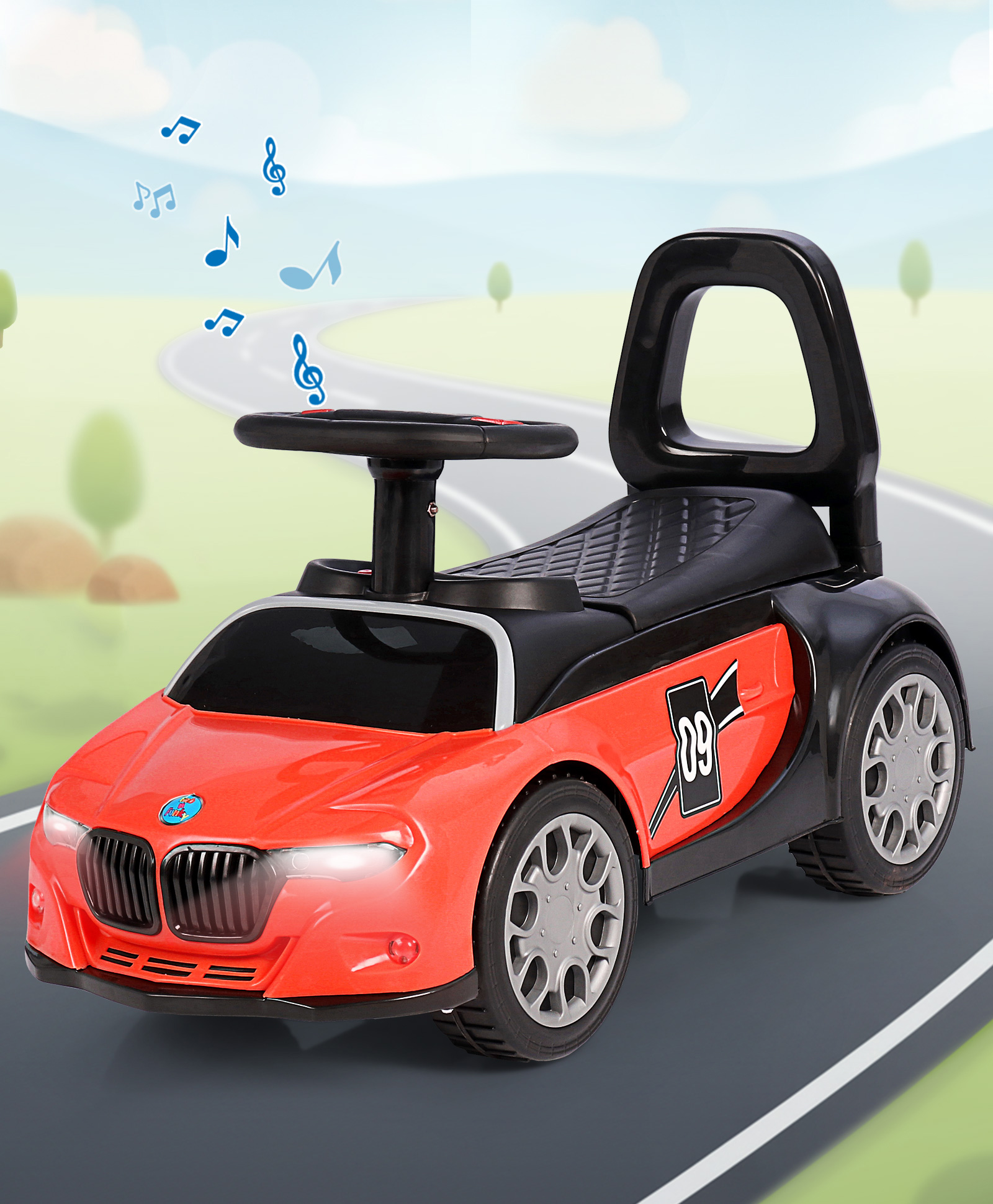 Car Shape Manual Push Ride On With Storage - Red-image-48