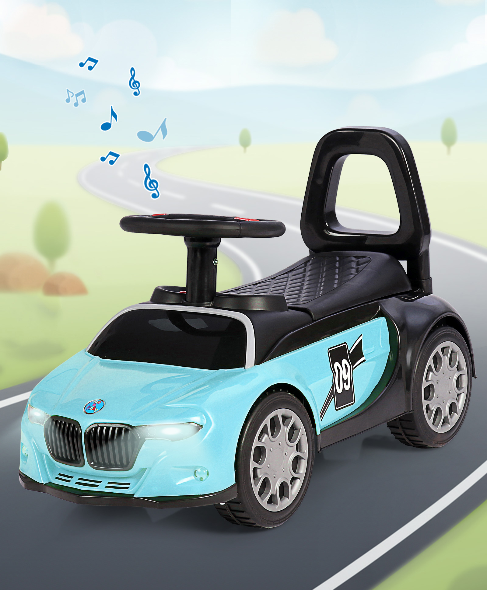 Car Shape Manual Push Ride On With Storage - Turquoise-image-47