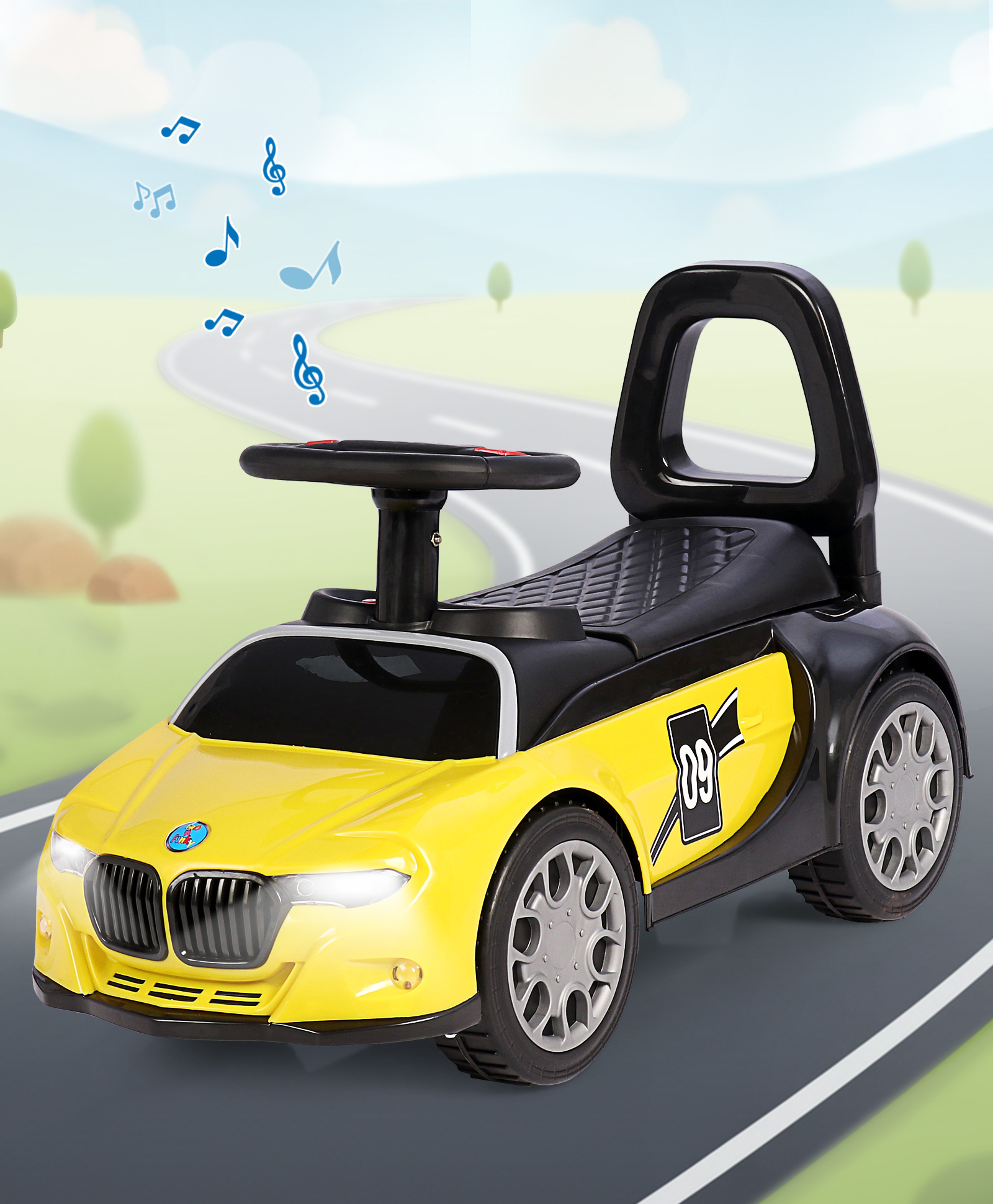 Car Shape Manual Push Ride On With Storage - Yellow-image-5