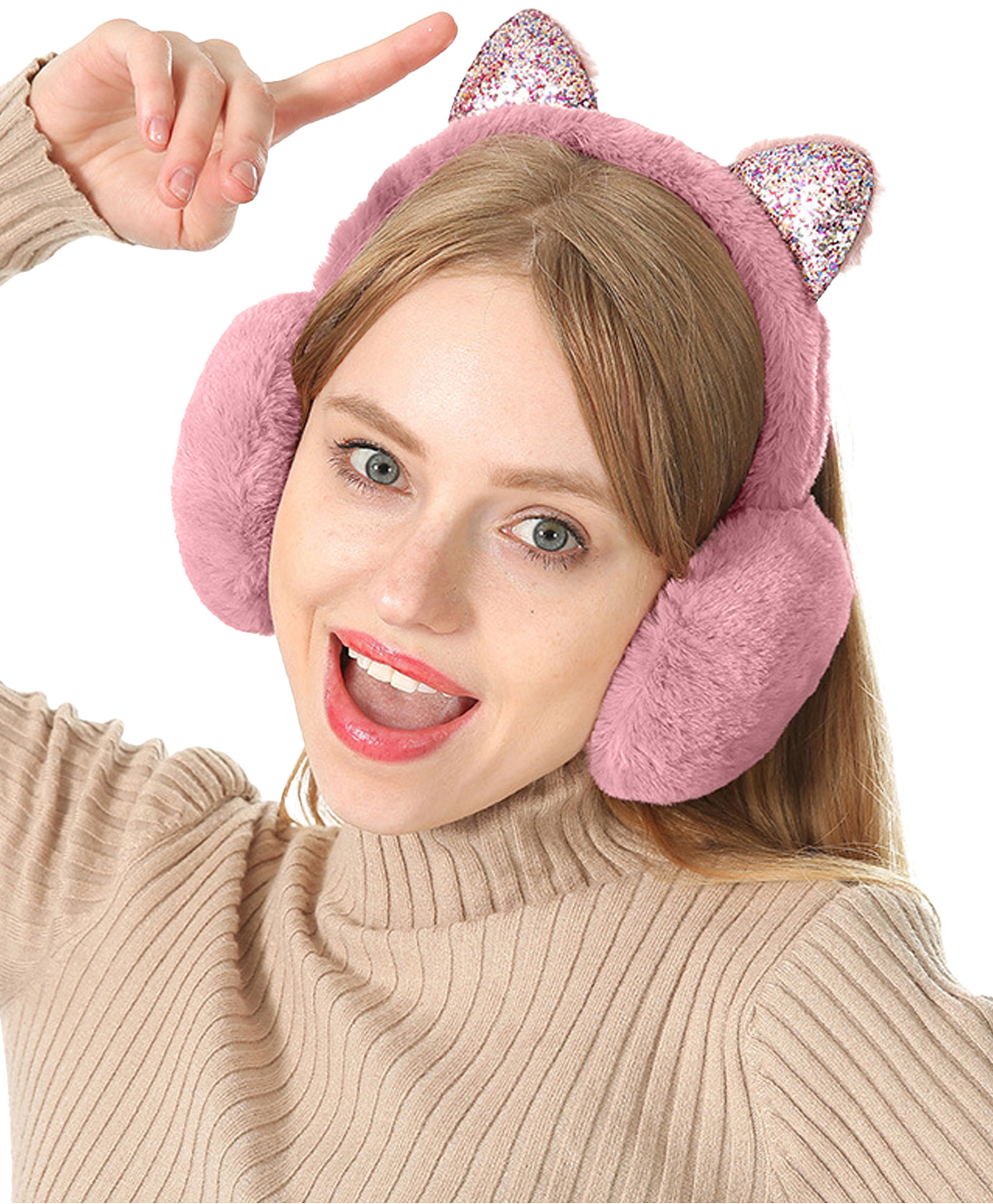 SYGA Cat Designed Foldable Winter Earmuffs - Leather Pink-picture-21