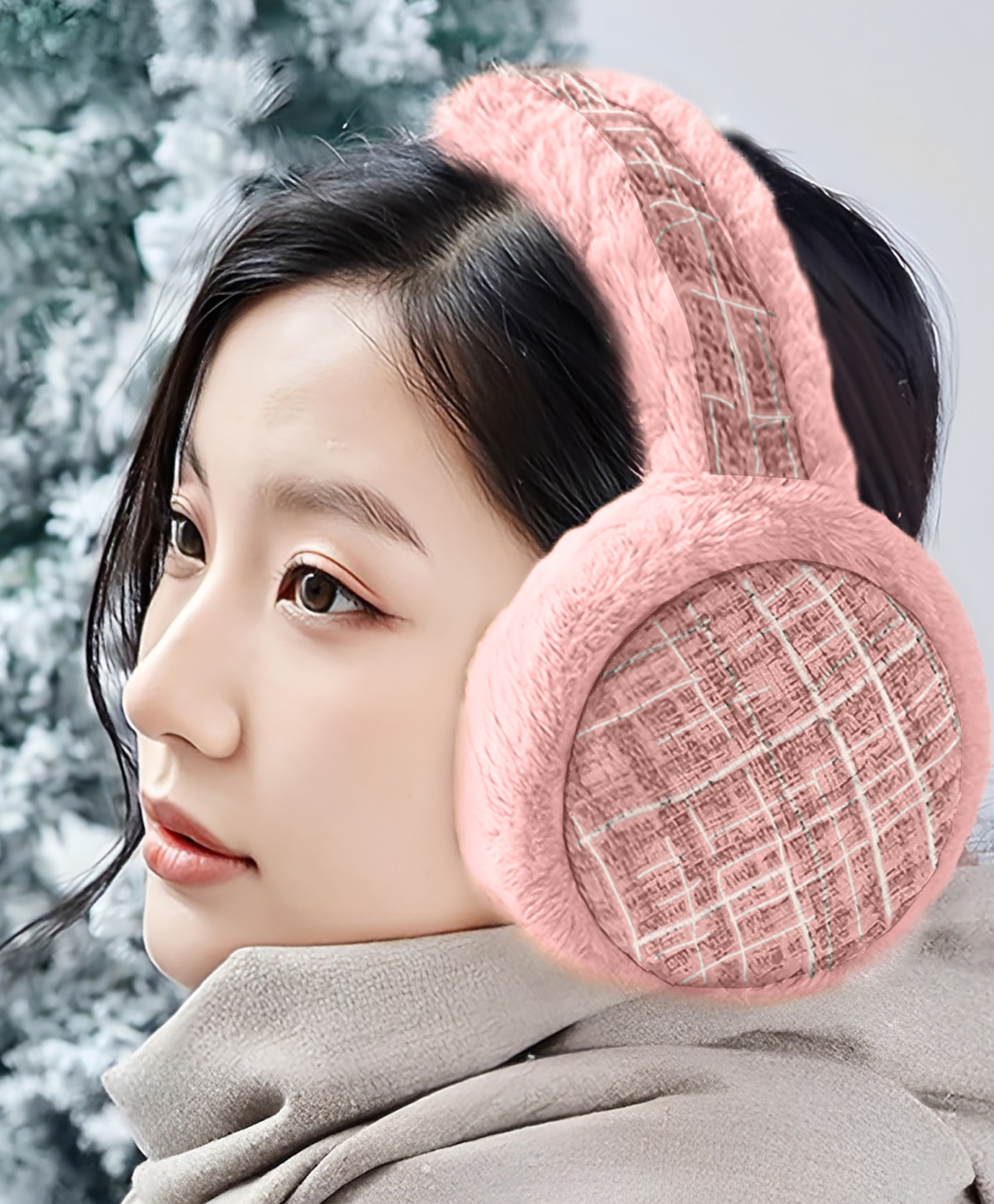 SYGA Lattice Pattern Foldable Winter Earmuffs - Pink-picture-18