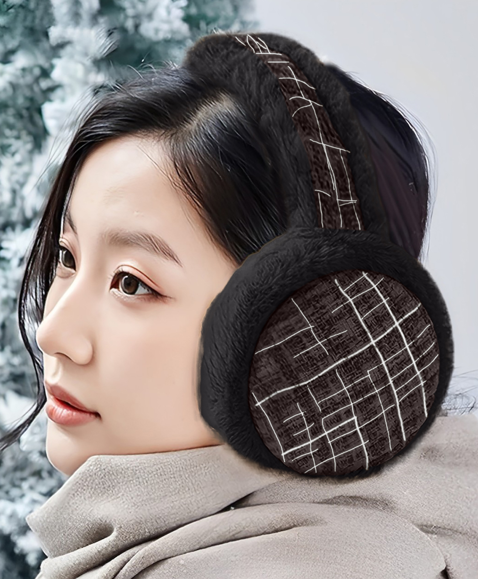 SYGA Lattice Pattern Foldable Winter Earmuffs - Black-image-31