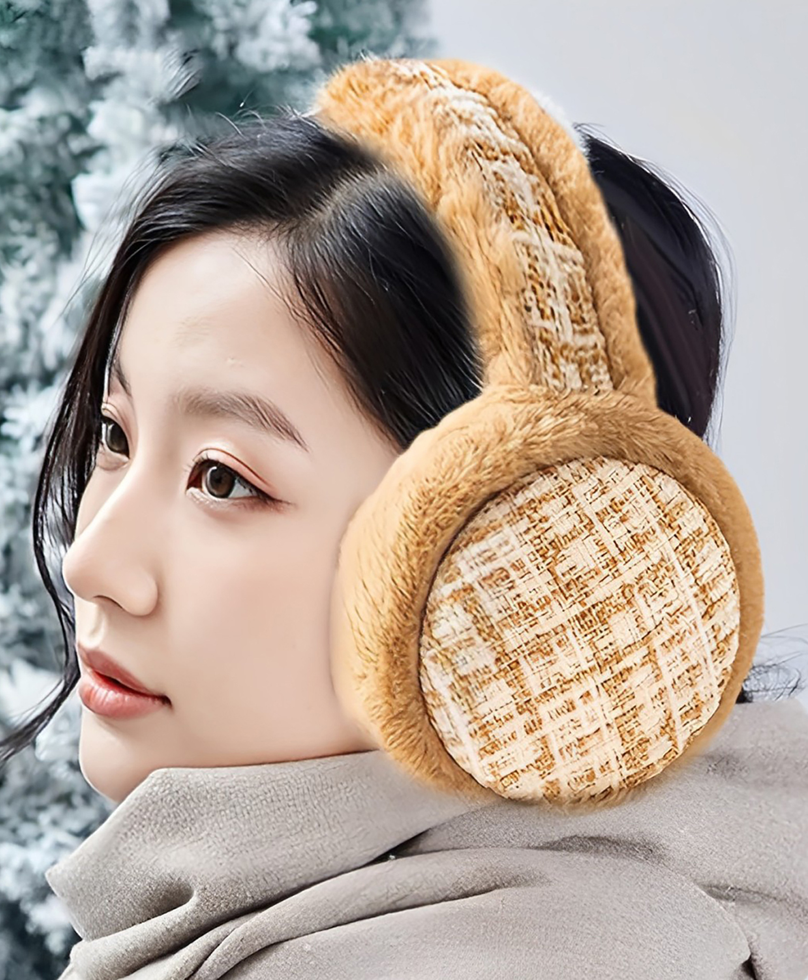 SYGA Lattice Pattern Foldable Winter Earmuffs - Camel-picture-16