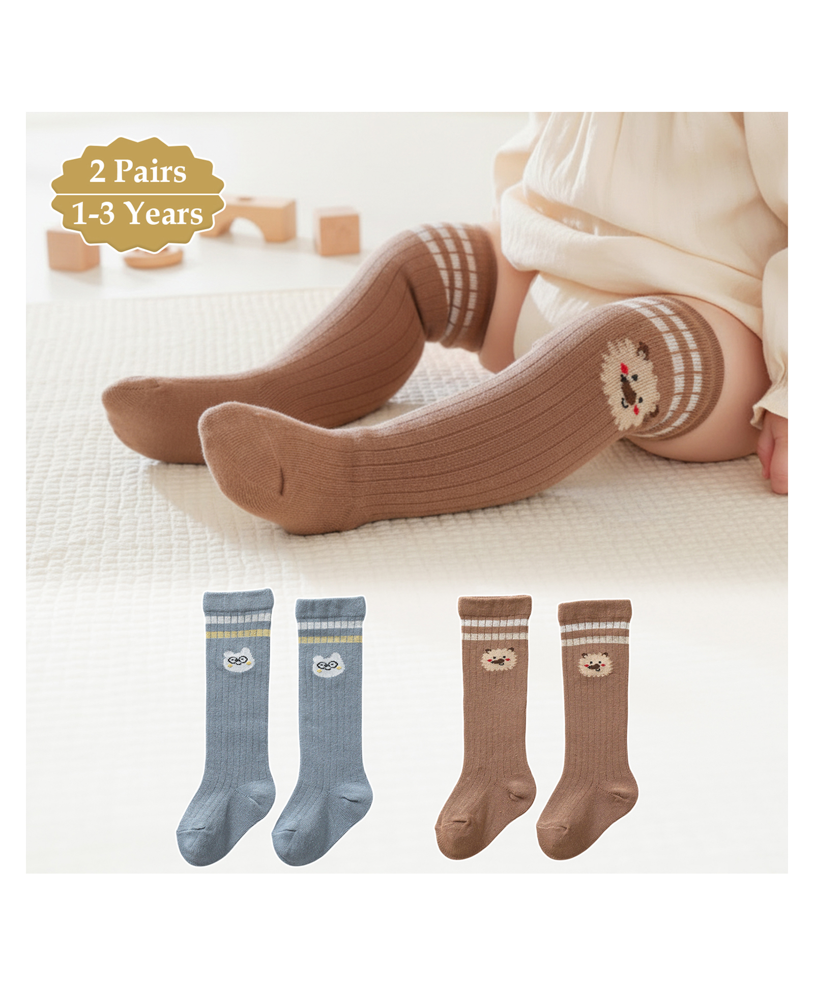 SYGA Set Of 2 Cotton Printed Socks - Dark Blue & Brown-picture-17