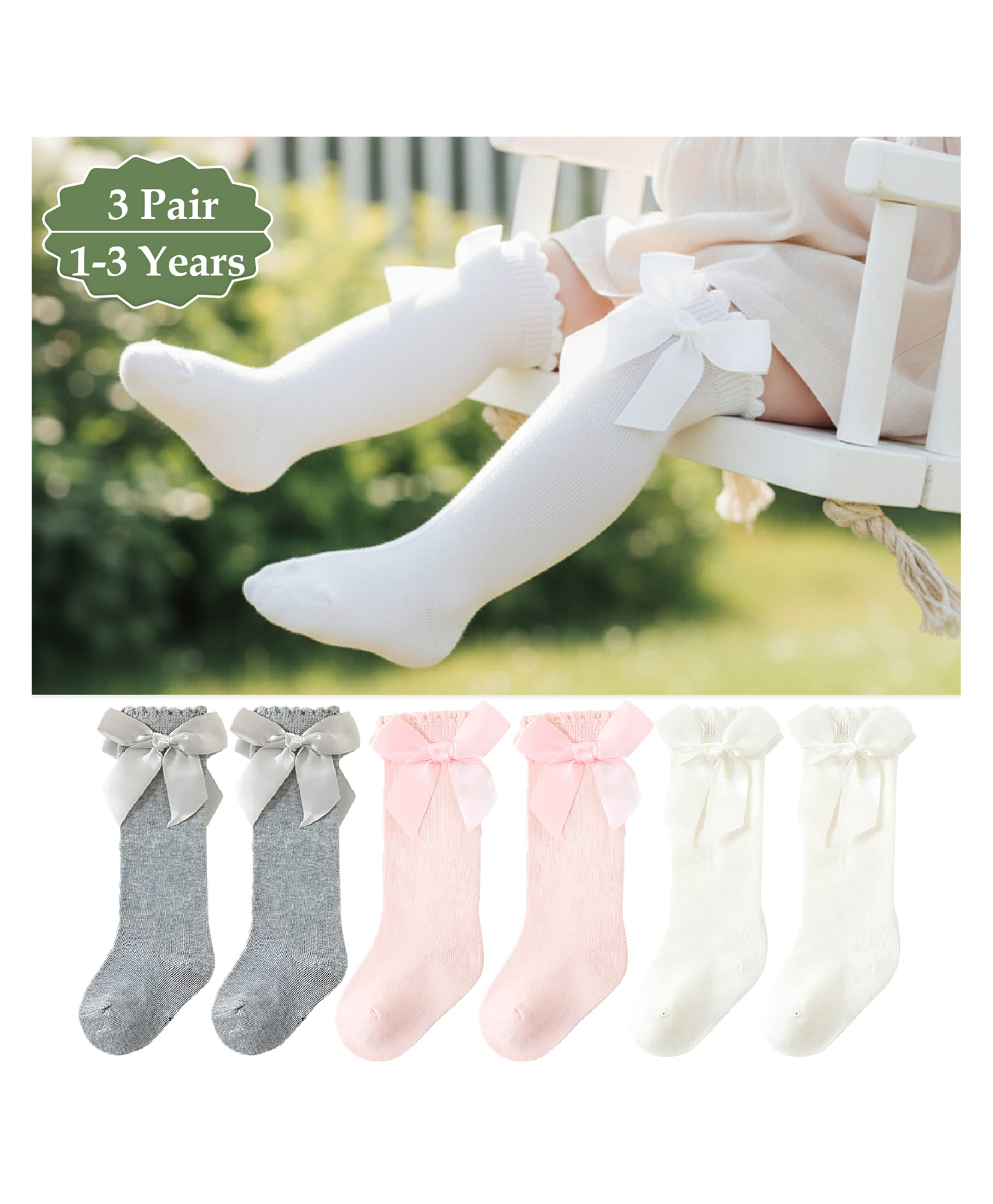 SYGA Set of 3 Cotton Solid Socks - Grey &Pink &White-image-34