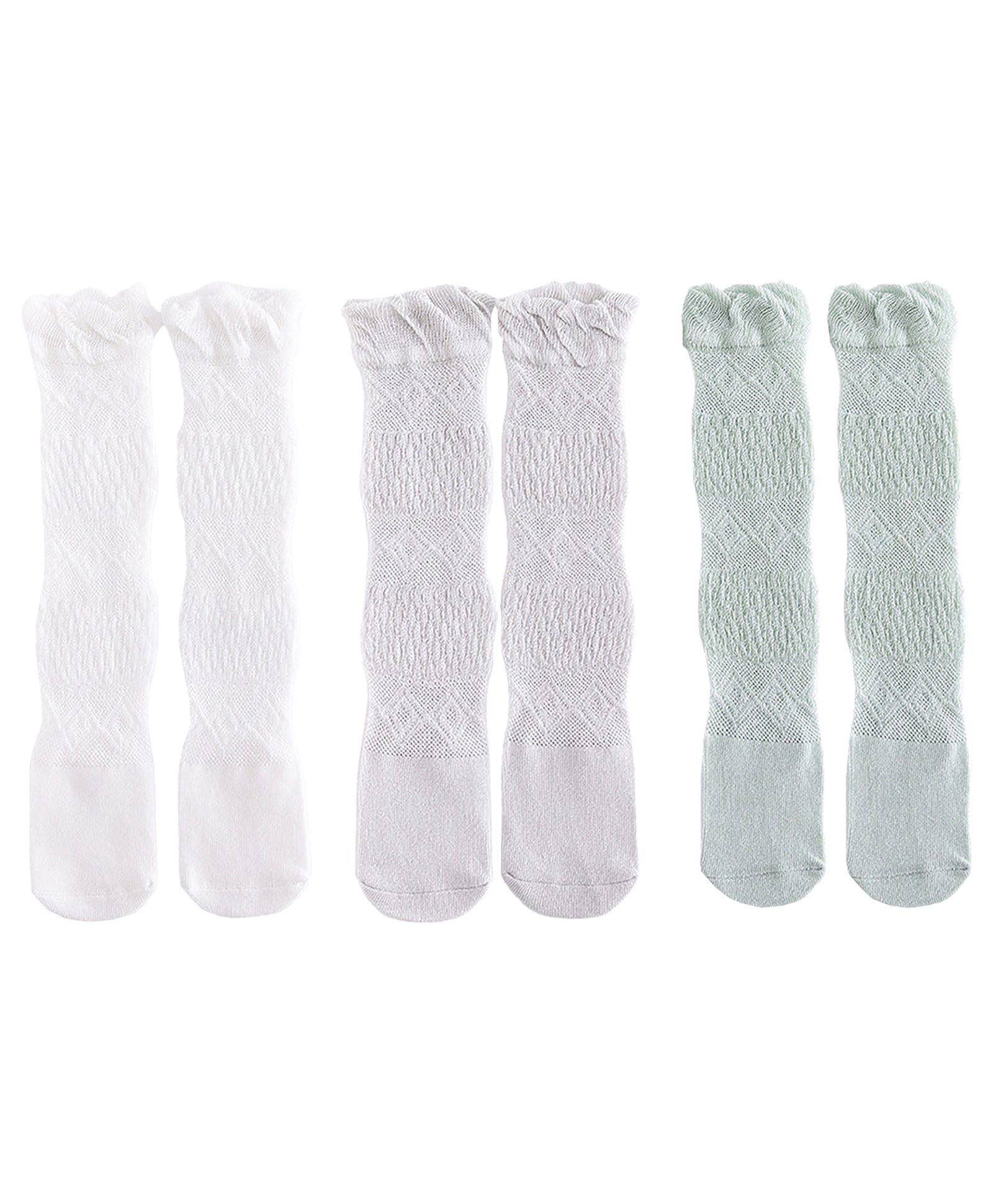 SYGA Set of 3 Cotton Solid Socks - White &Grey &Green-image-42