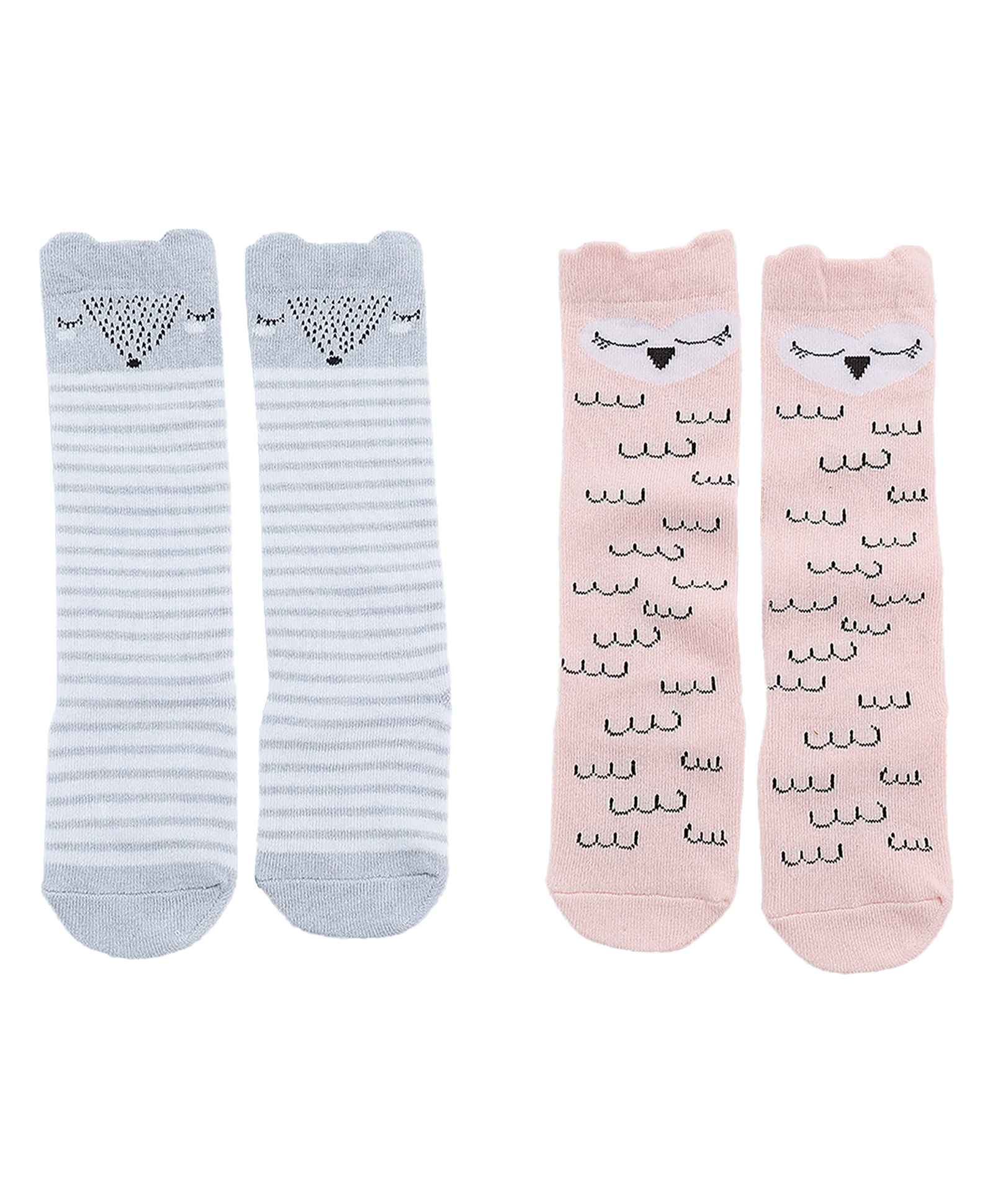 SYGA Set of 2 Cotton Solid Socks - Grey &Pink-image-31