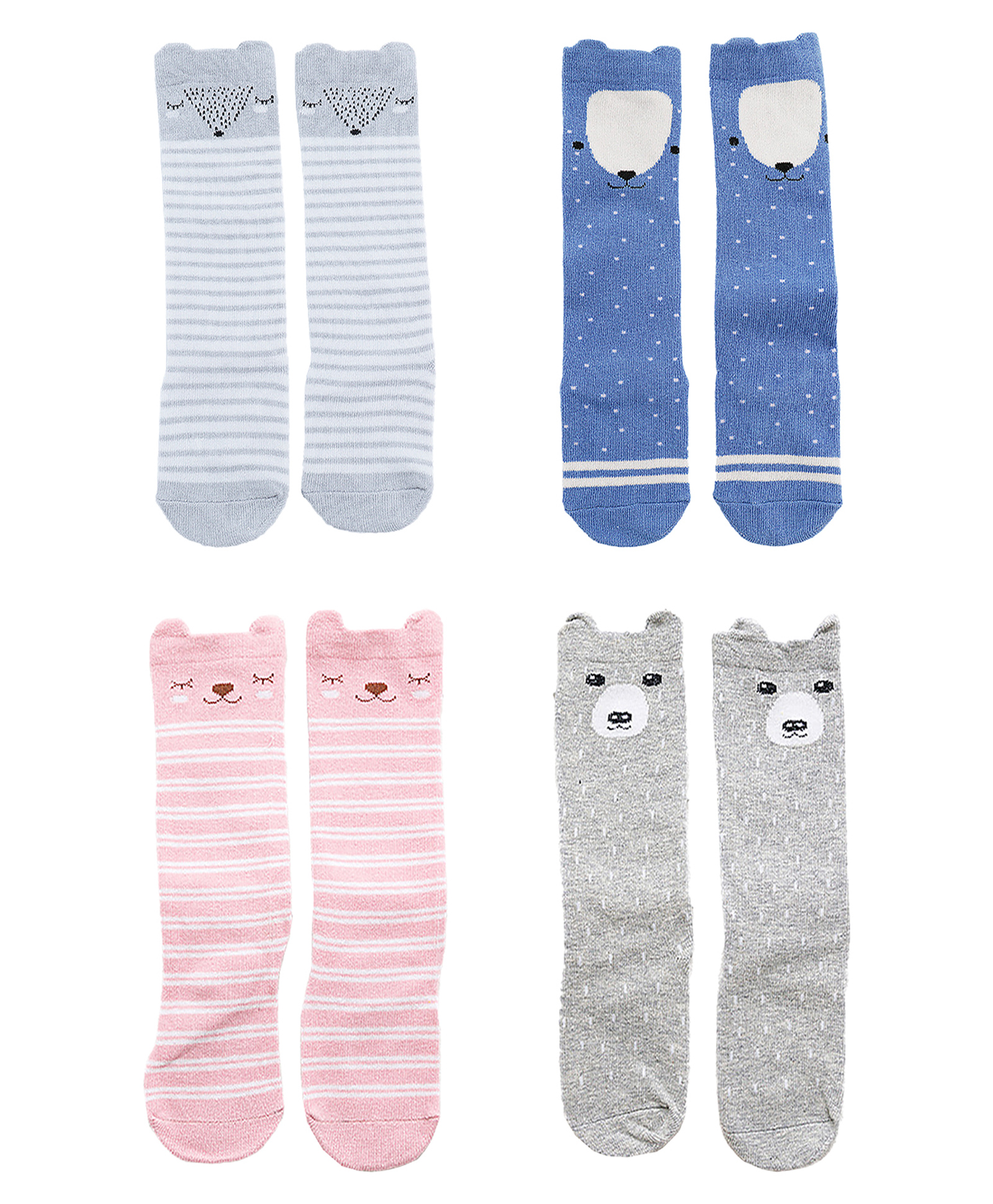 SYGA Set of 4 Cotton Printed Socks - Grey & Blue & Pink-picture-21