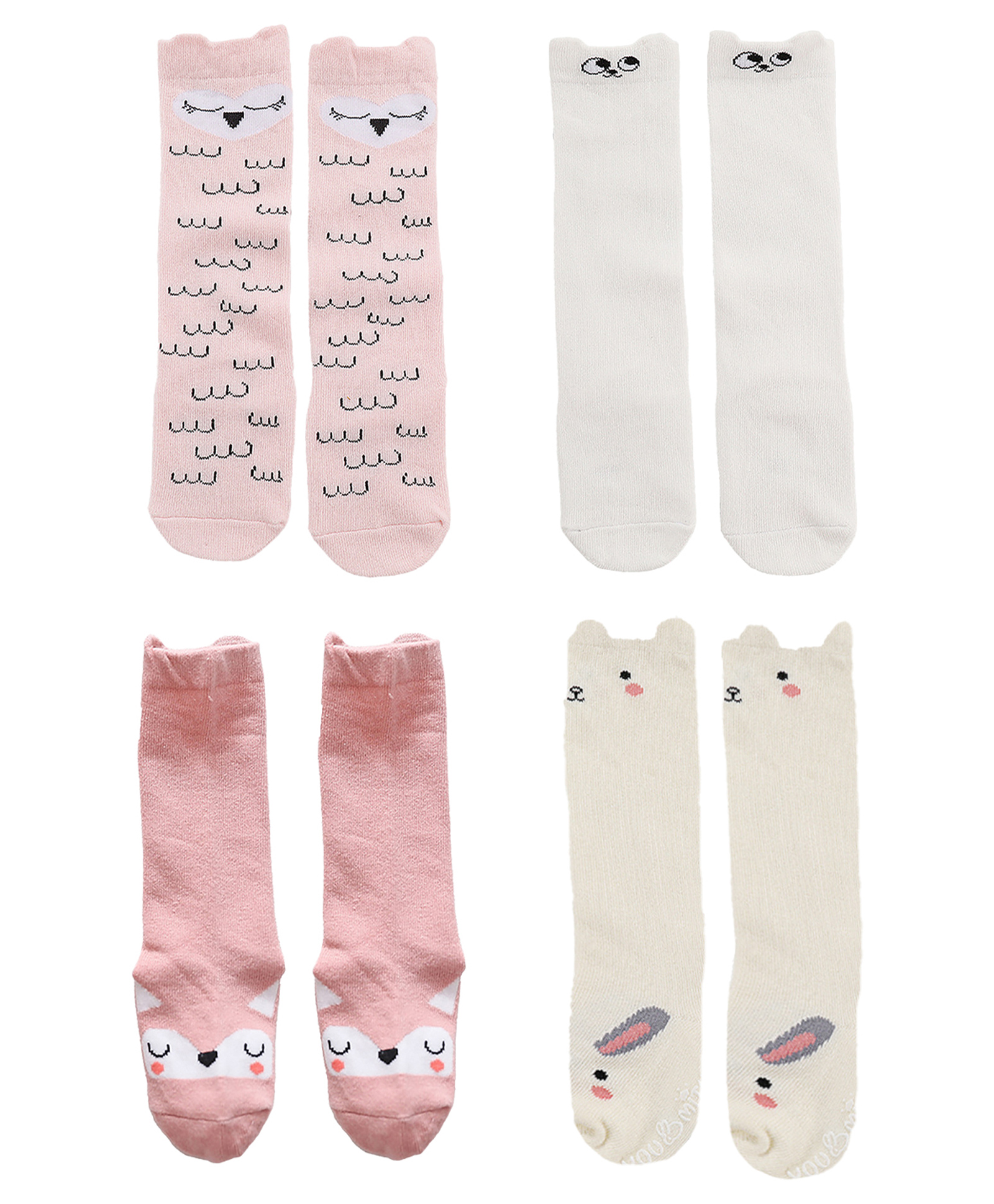 SYGA Set of 4 Cotton Printed Socks - White & Pink-image-28