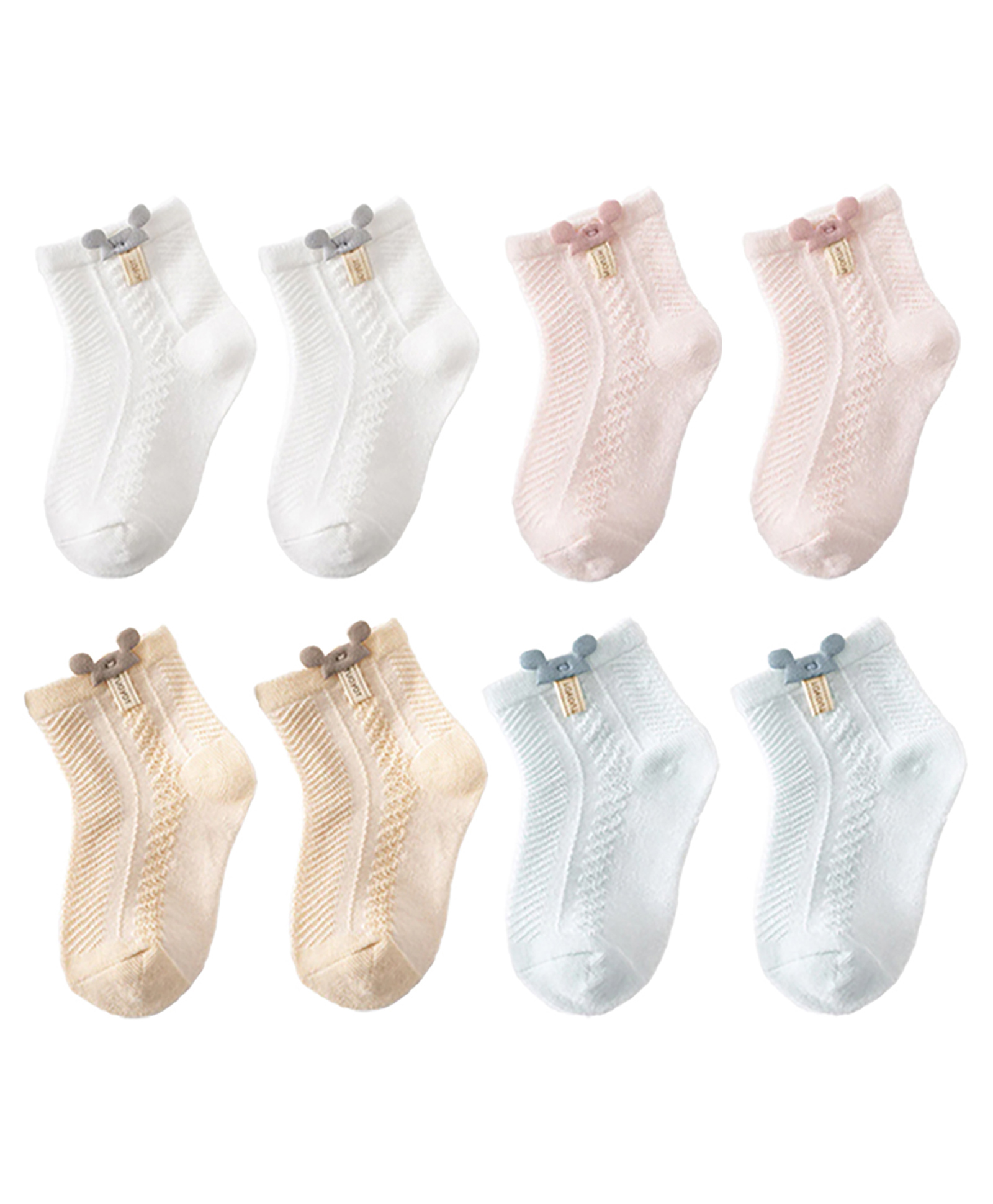 SYGA Set of 4 Cotton Solid Socks - White &Pink &Khaki &Green-picture-29