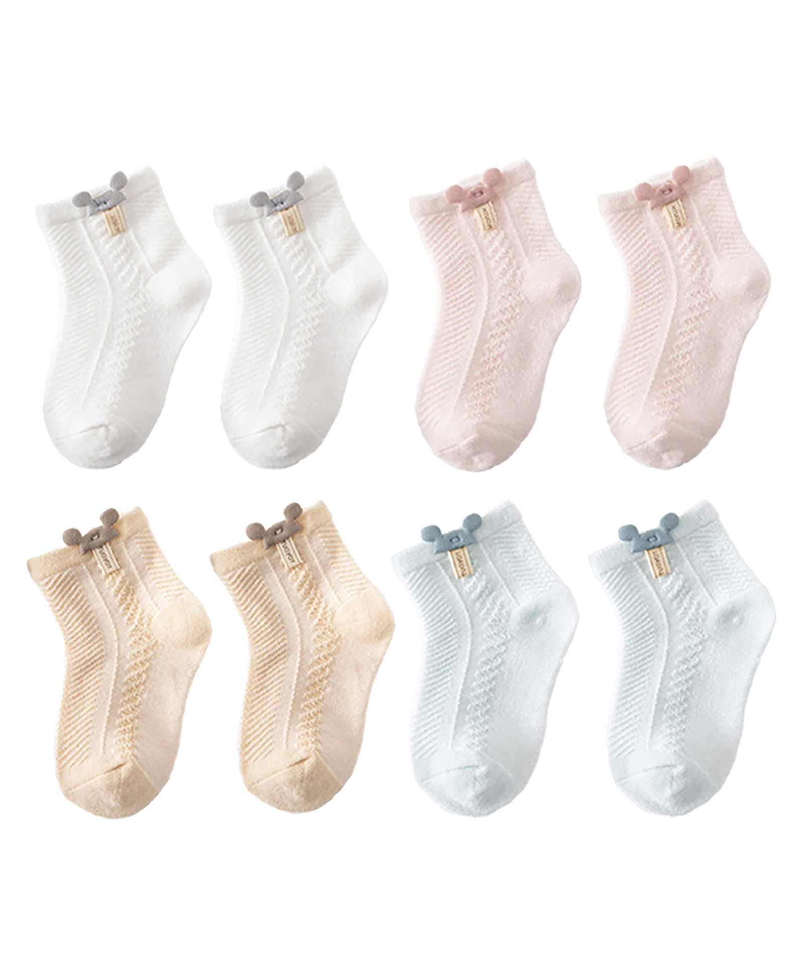 SYGA Set of 4 Cotton Solid Socks - White &Pink &Khaki &Green-picture-30