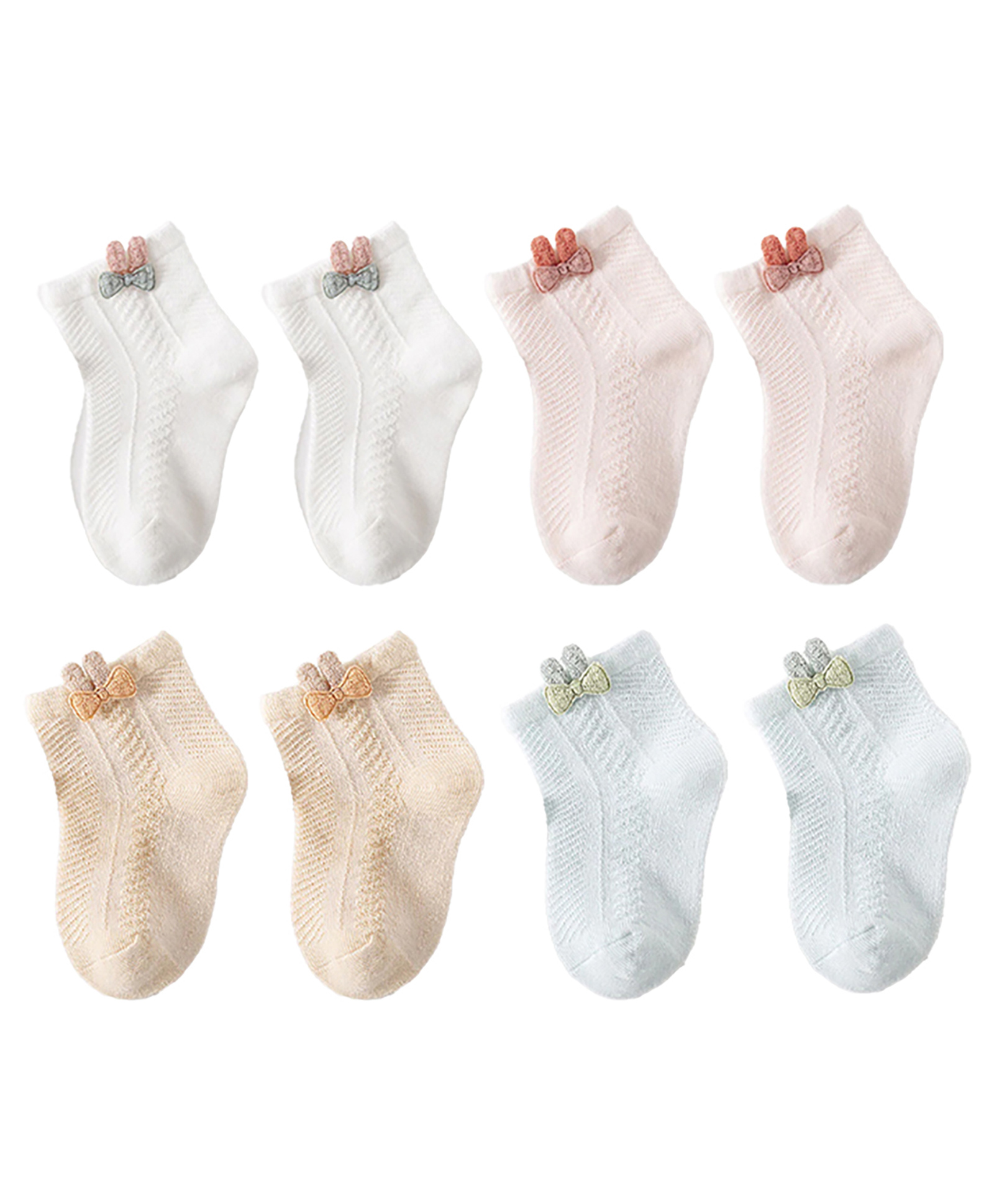 SYGA Set of 4 Cotton Solid Socks - White & Pink &Khaki & Green-picture-38
