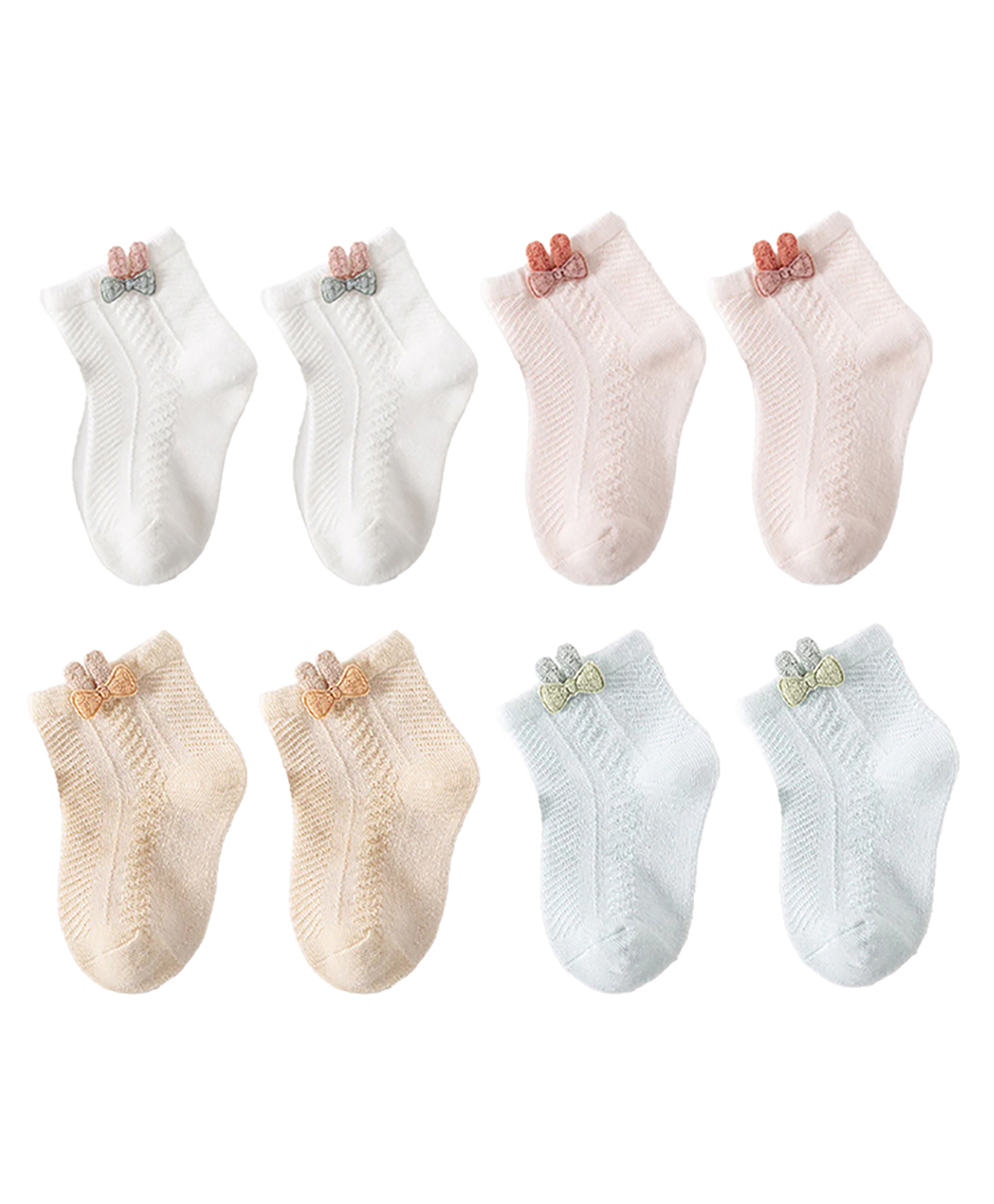 SYGA Set of 4 Cotton Solid Socks - White & Pink &Khaki & Green-picture-35