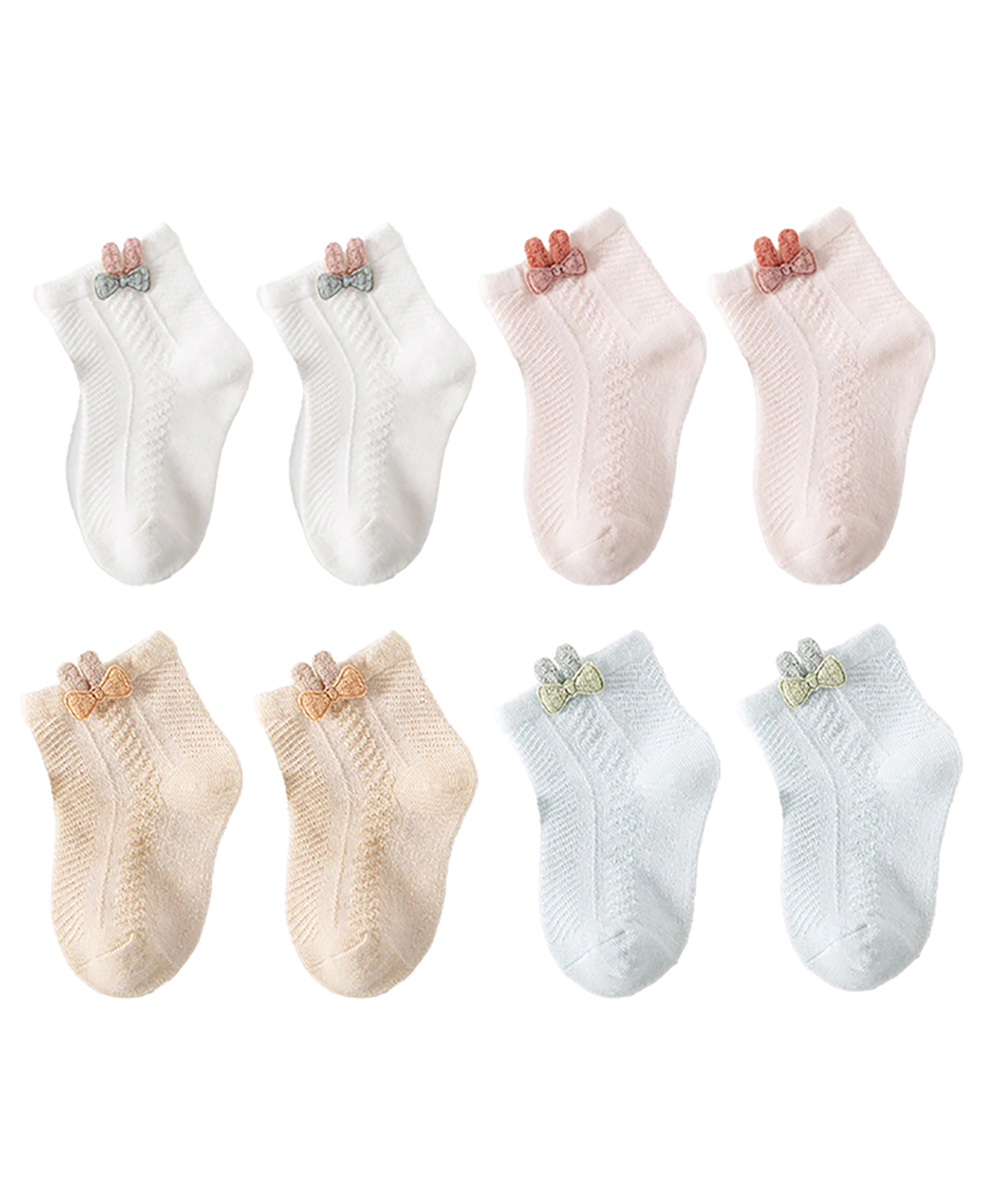 SYGA Set of 4 Cotton Solid Socks - White &Pink &Khaki &Green-picture-28
