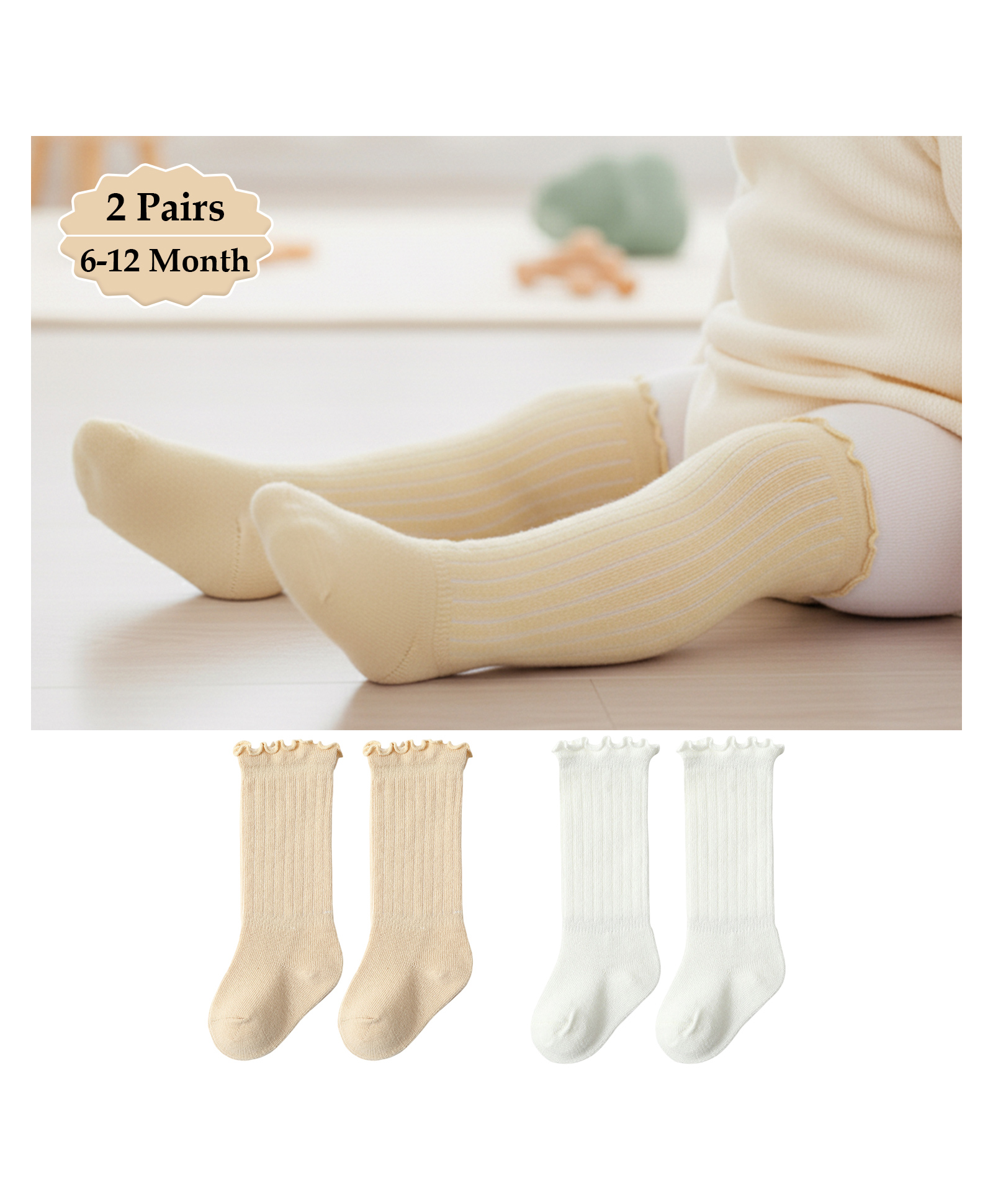SYGA Set of 2 Cotton Solid Socks - White & Yellow-picture-37