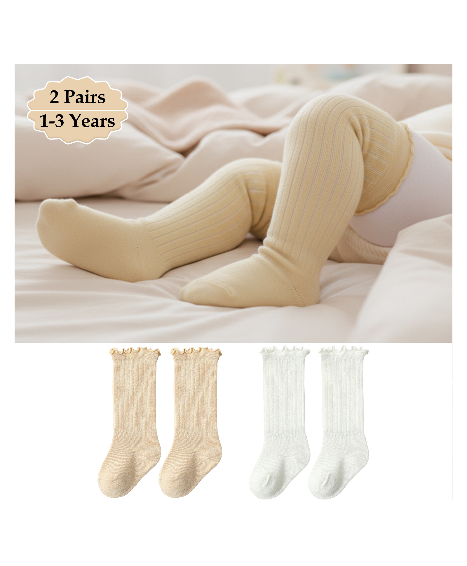 SYGA Set of 2 Cotton Solid Socks - White & Yellow-picture-34