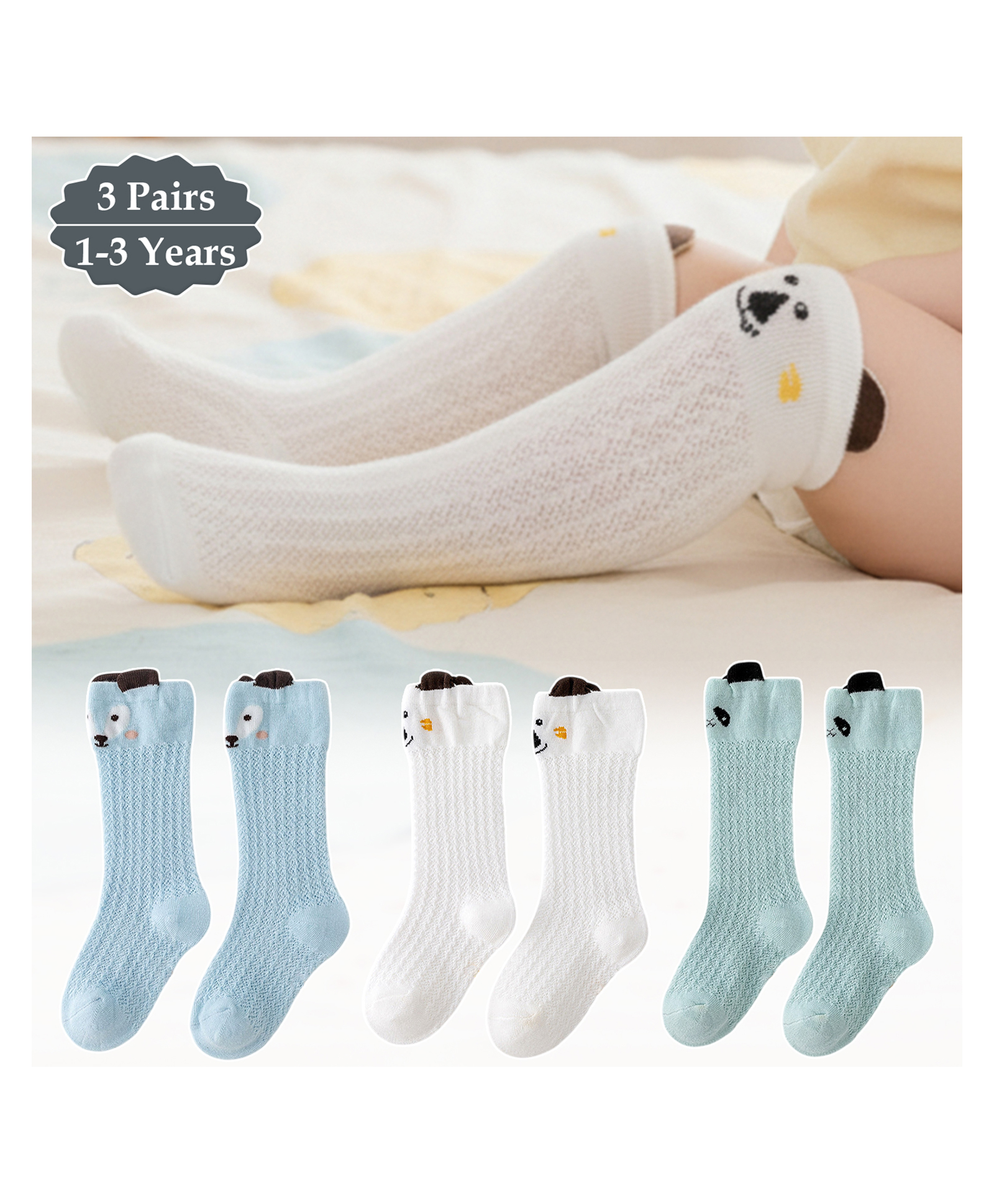 SYGA Set of 3 Cotton Knitted Socks - Blue &White &Light Blue-picture-21