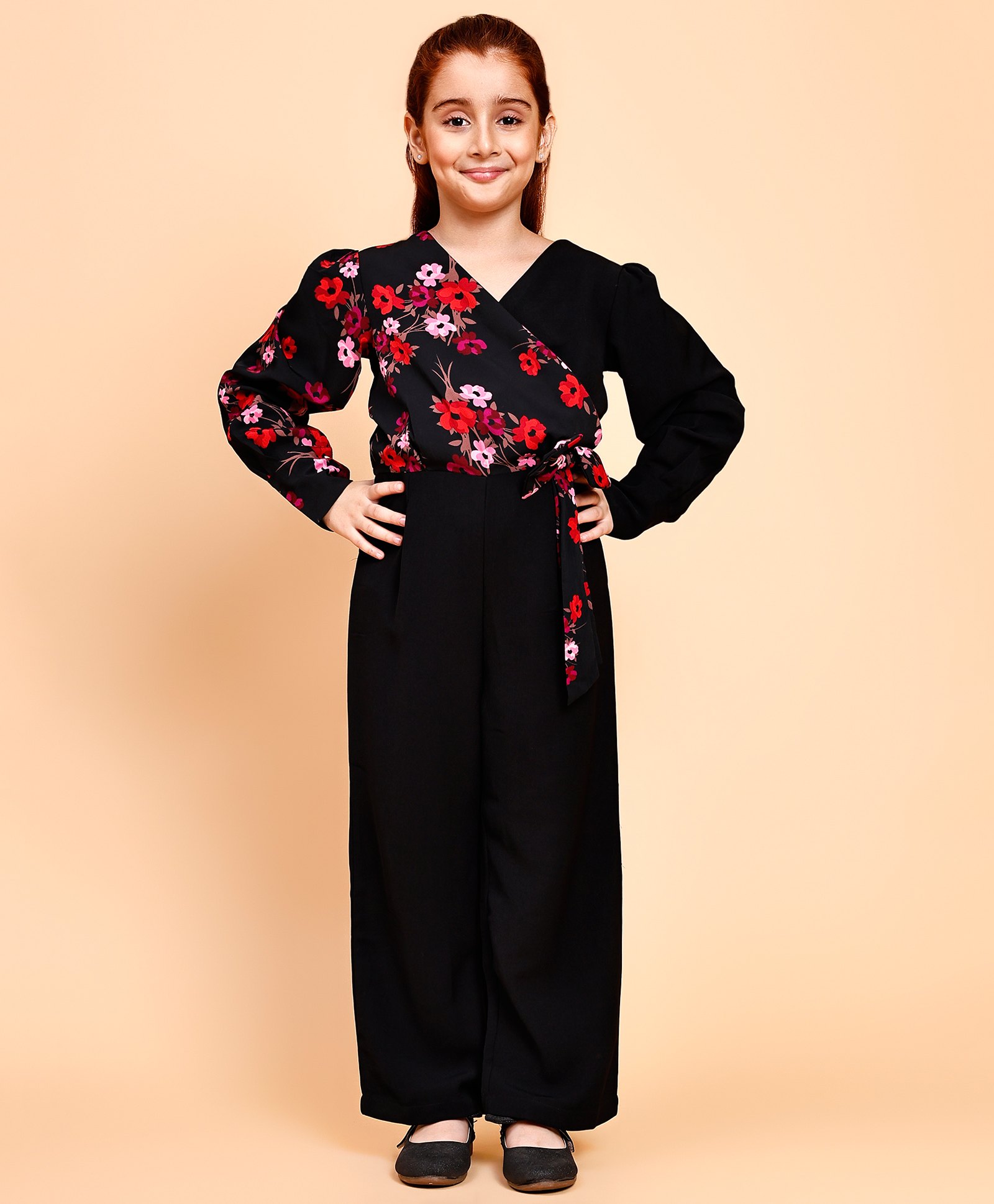 Little Marine Cotton Full Sleeves Floral Printed Jumpsuit - Black-picture-35