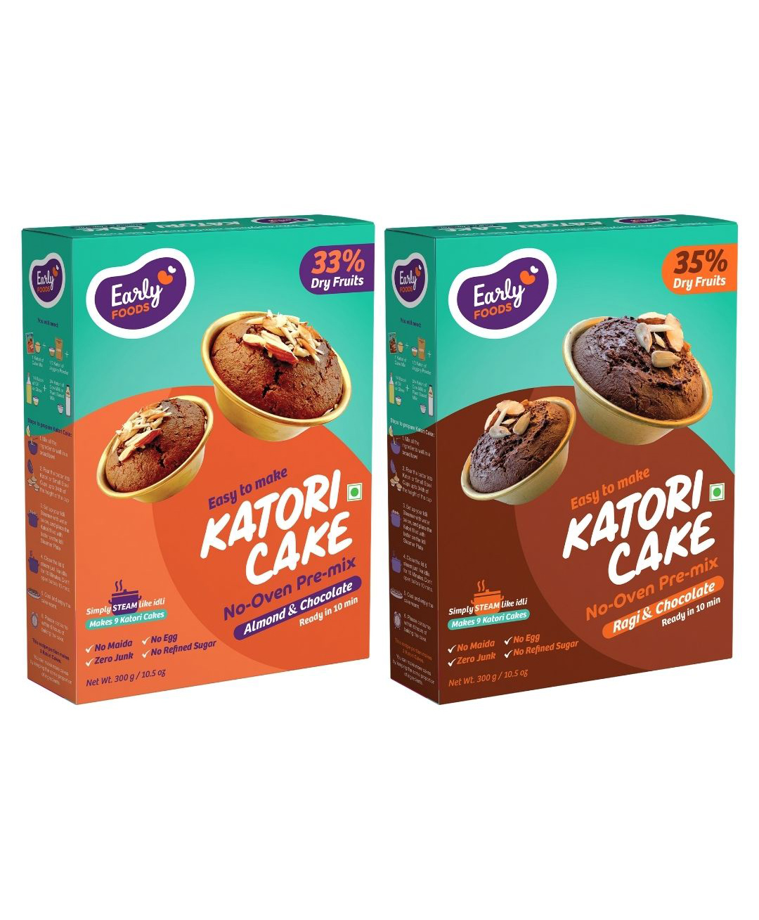 Early Foods Almond Choco & Ragi Choco Katori Cake Mix Pack of 2, 300g Each-image-4